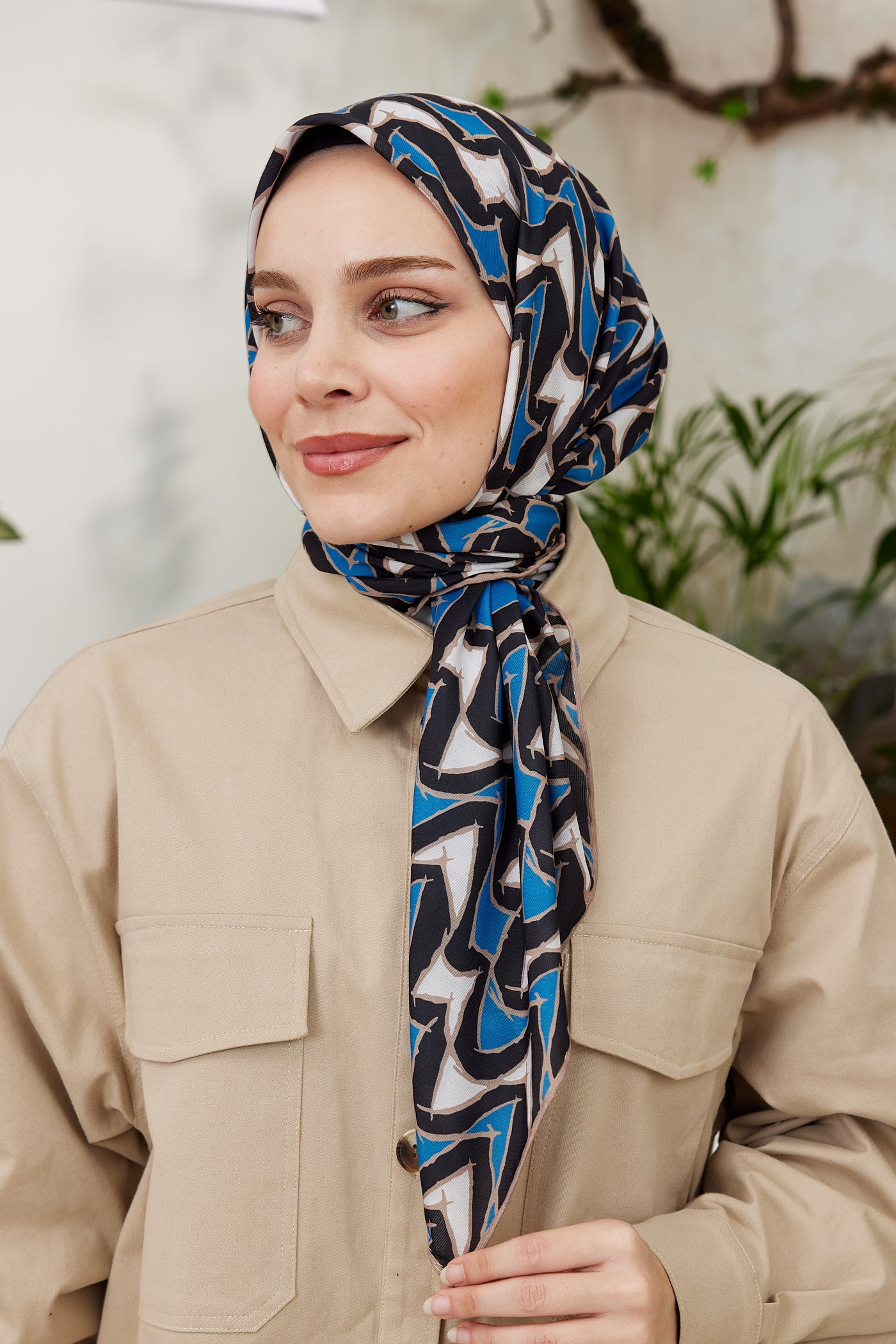 Tesettür Giyim - Pro Line Vera Desen Eşarp - İndigo - Siyah - Emproyal