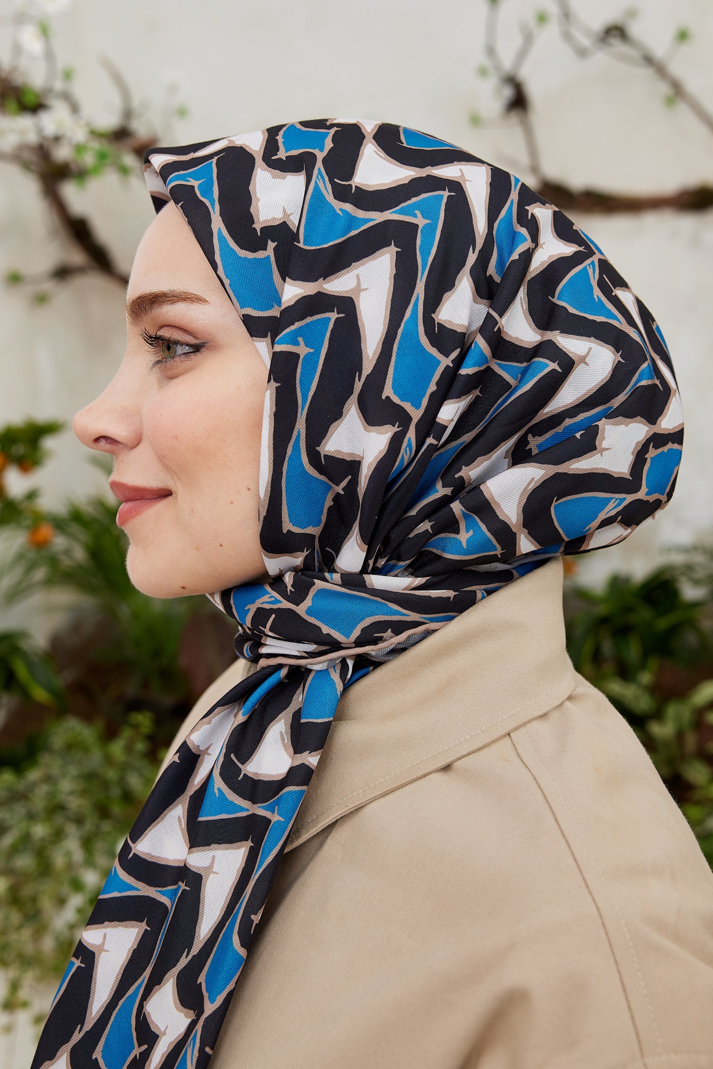 Tesettür Giyim - Pro Line Vera Desen Eşarp - İndigo - Siyah - Emproyal