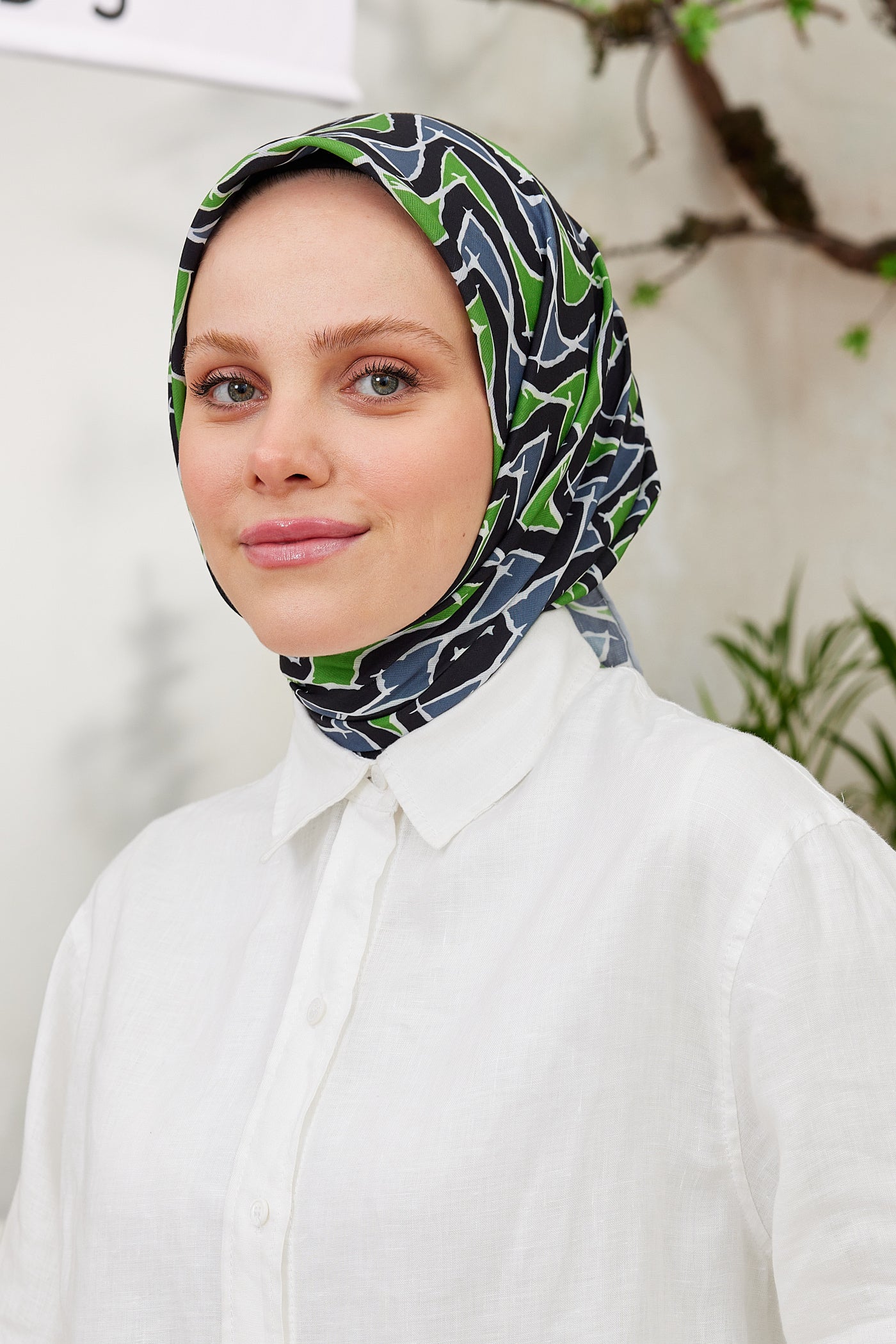 Tesettür Giyim - Pro Line Vera Desen Eşarp - Yeşil - Gri - Emproyal