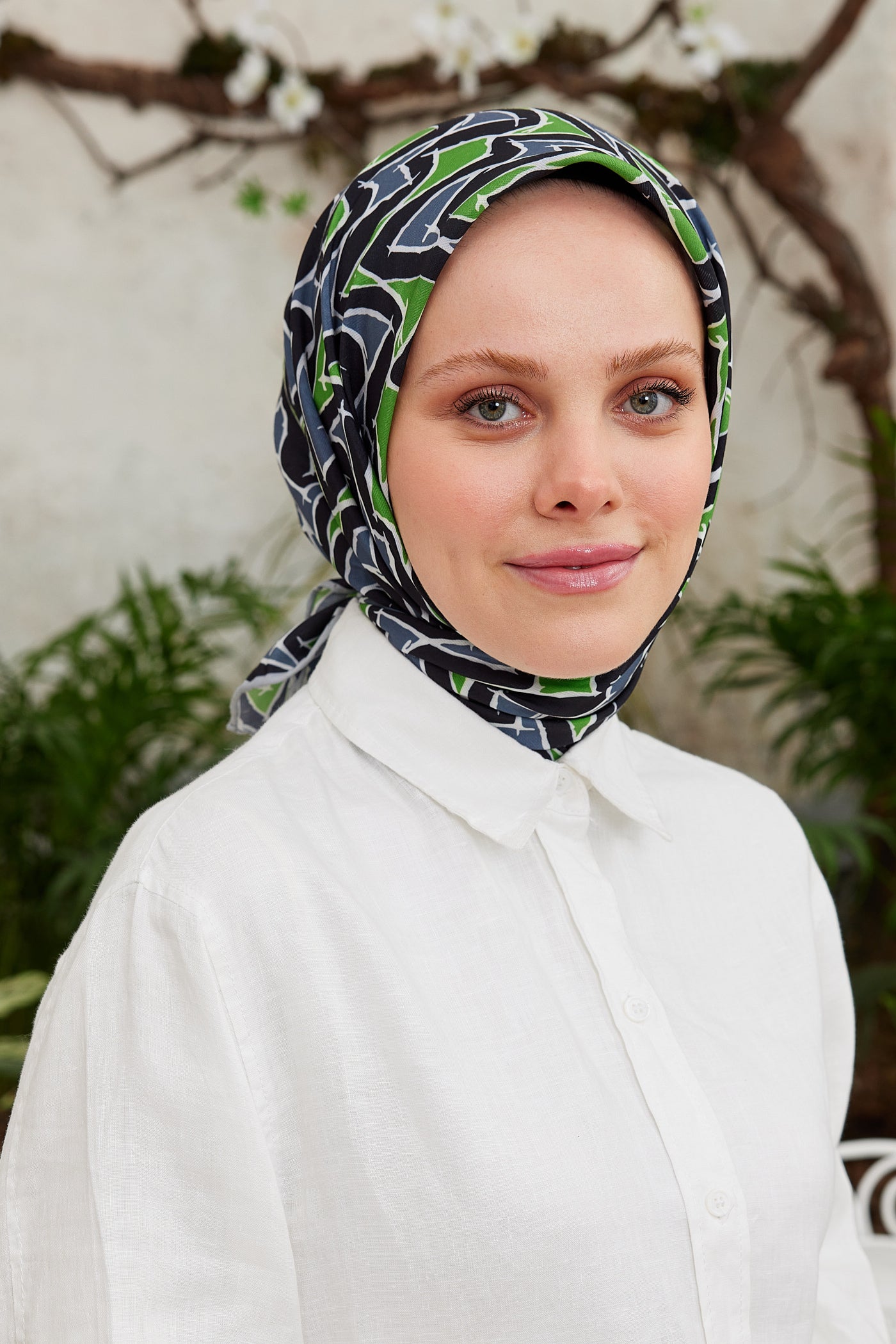 Tesettür Giyim - Pro Line Vera Desen Eşarp - Yeşil - Gri - Emproyal