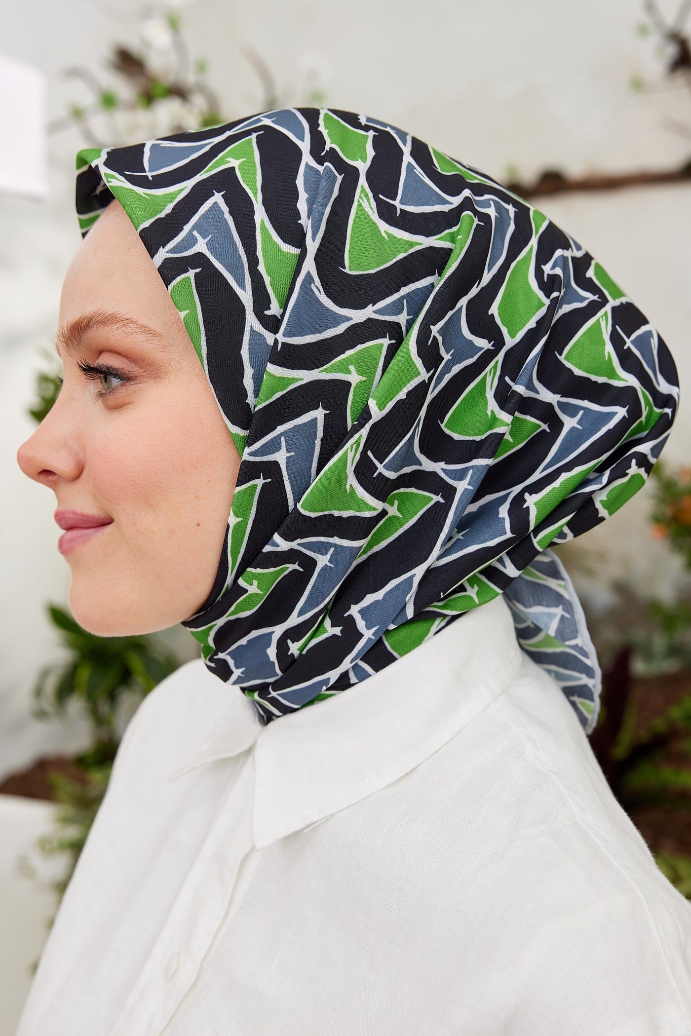 Tesettür Giyim - Pro Line Vera Desen Eşarp - Yeşil - Gri - Emproyal