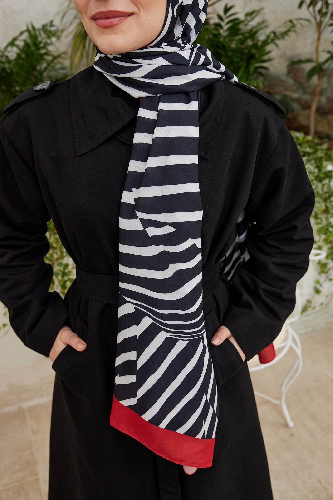 Tesettür Giyim - Pro Line Zebra Desen Şal - Siyah - Beyaz - Emproyal