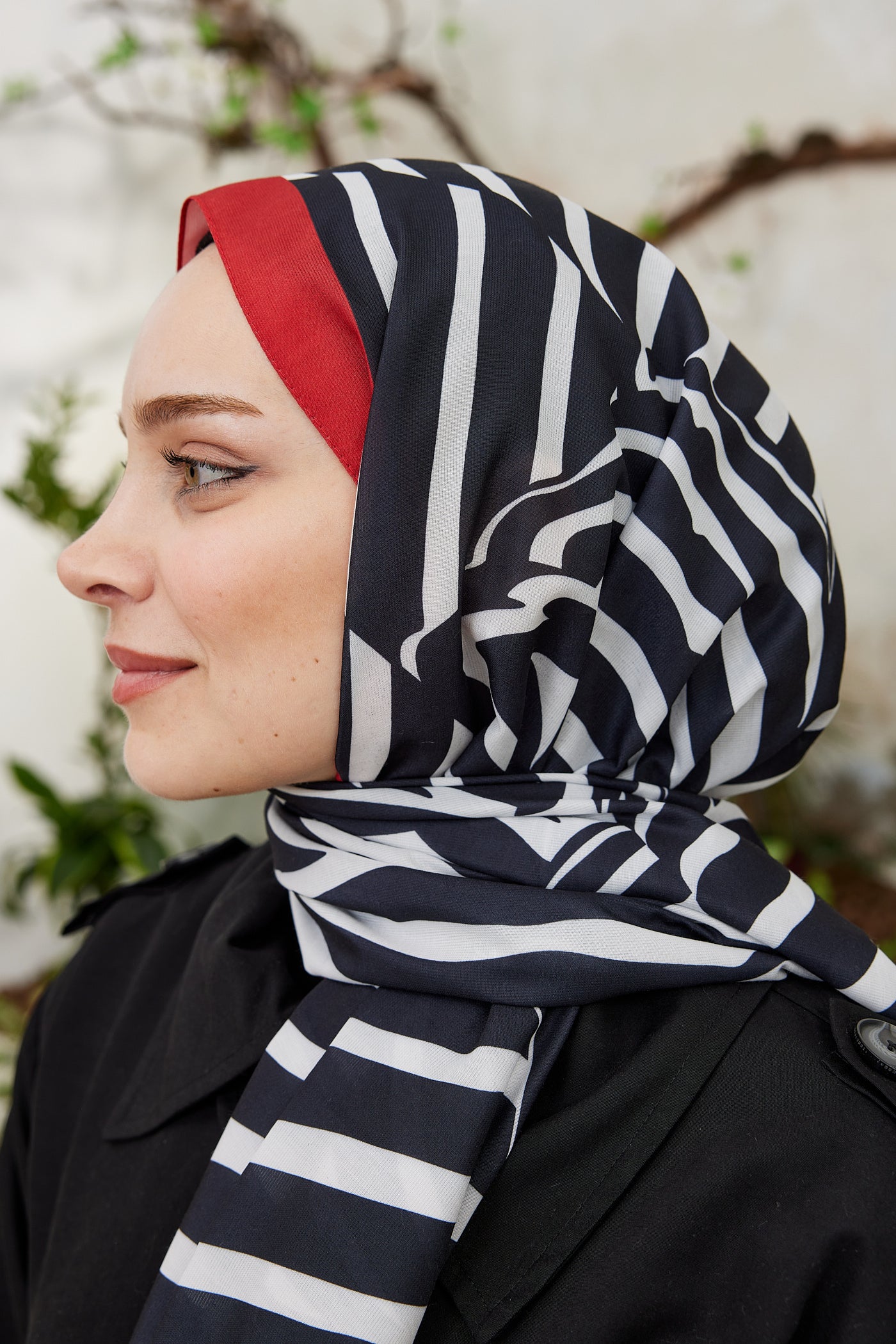 Tesettür Giyim - Pro Line Zebra Desen Şal - Siyah - Beyaz - Emproyal