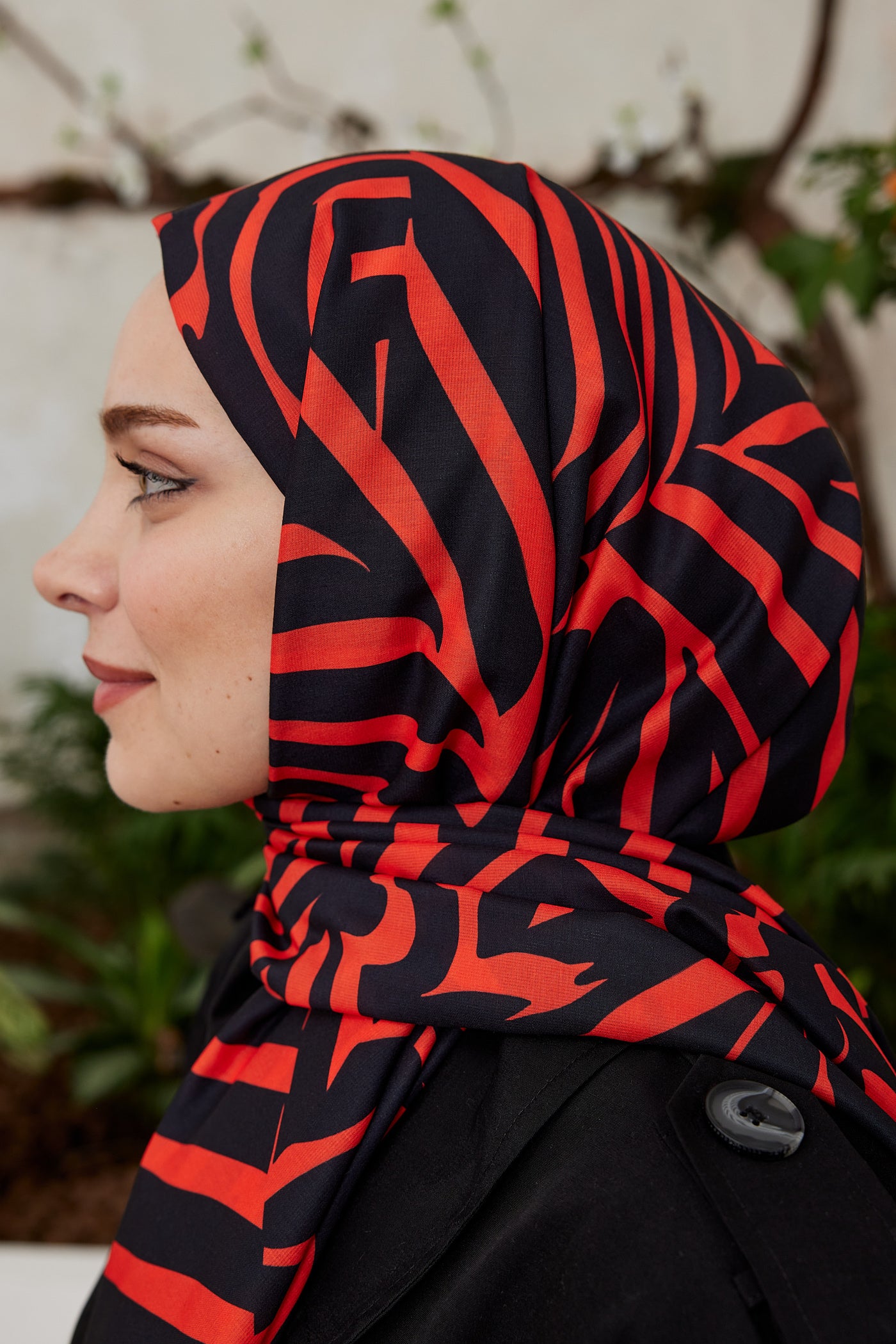 Tesettür Giyim - Pro Line Zebra Desen Şal - Siyah - Kırmızı - Emproyal