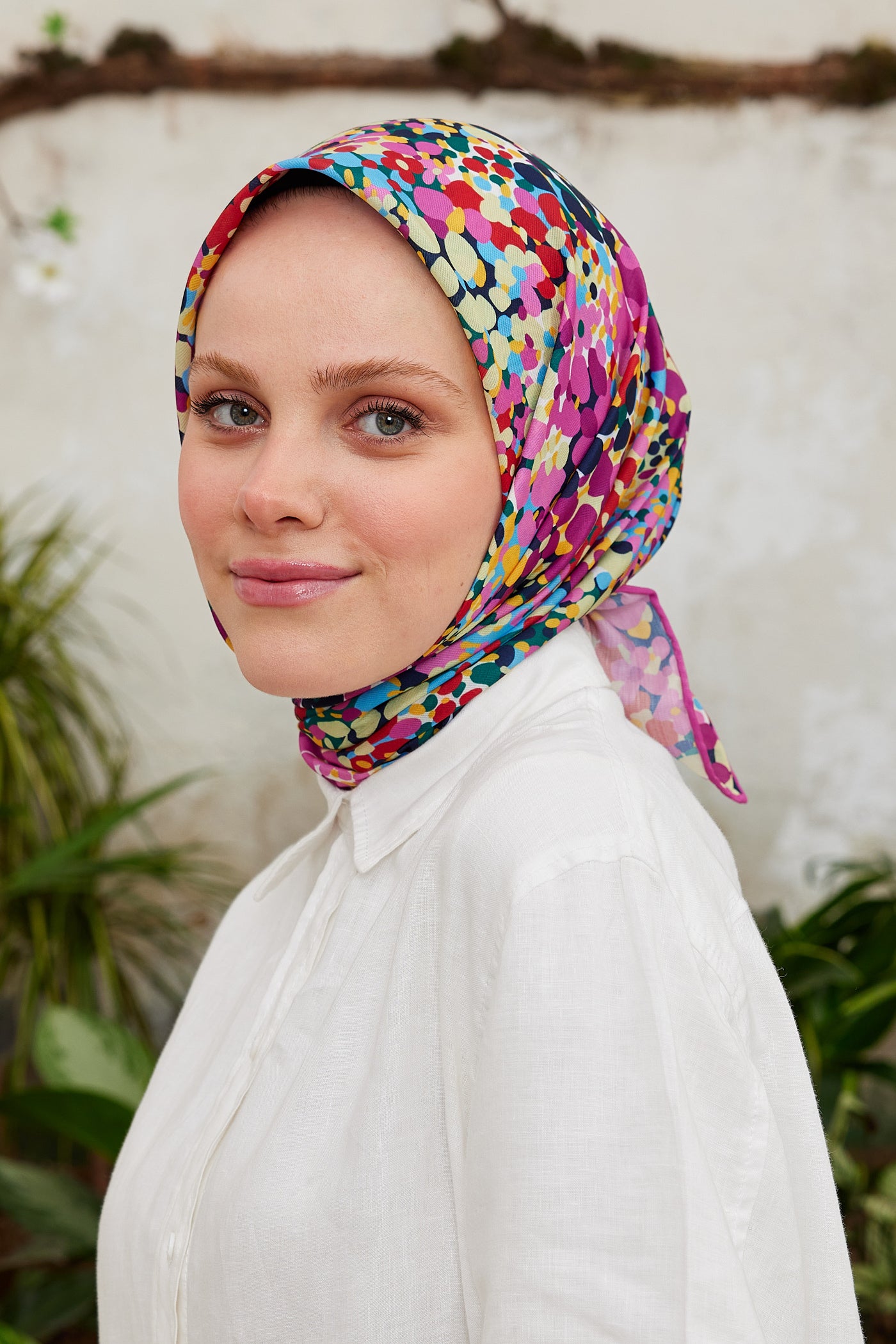 Tesettür Giyim - Pro Line Lavin Desen Eşarp - Pembe - Fuşya - Emproyal