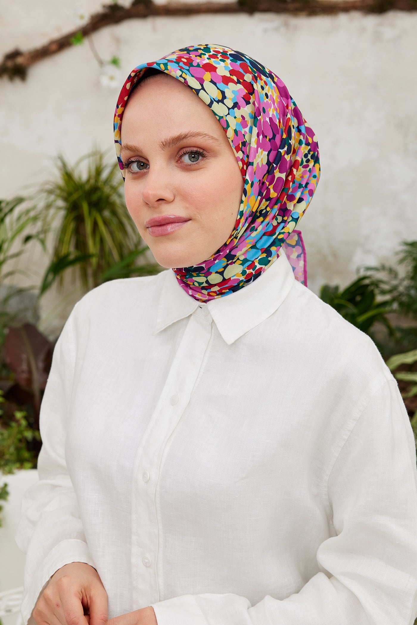 Tesettür Giyim - Pro Line Lavin Desen Eşarp - Pembe - Fuşya - Emproyal