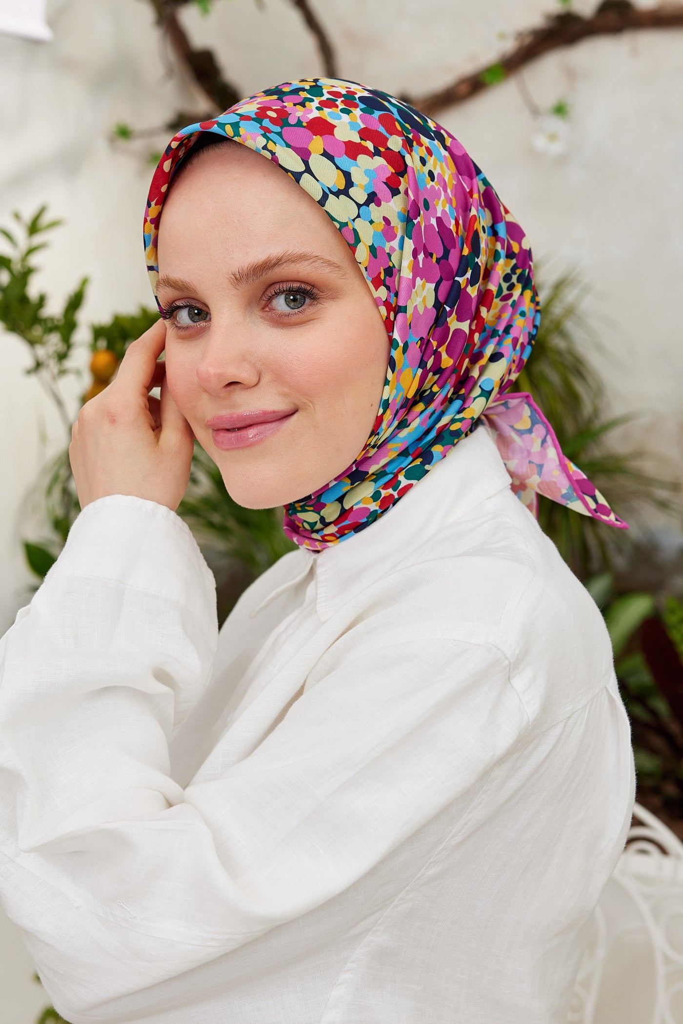 Tesettür Giyim - Pro Line Lavin Desen Eşarp - Pembe - Fuşya - Emproyal