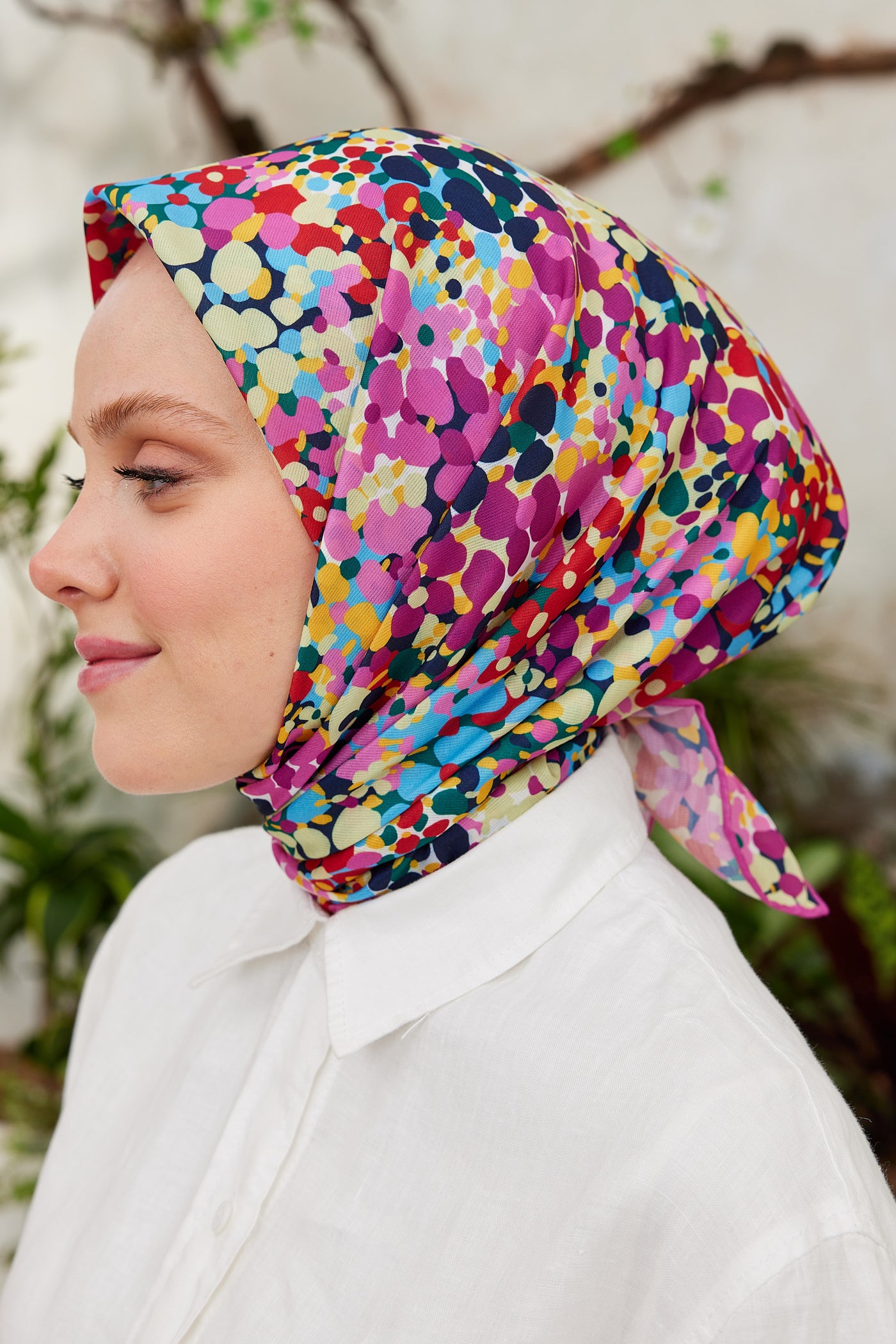 Tesettür Giyim - Pro Line Lavin Desen Eşarp - Pembe - Fuşya - Emproyal