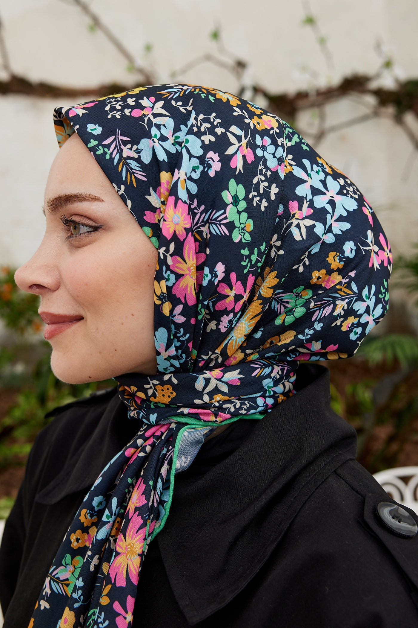 Tesettür Giyim - Pro Line Rosaline Desen Eşarp - Yeşil - Pembe - Emproyal