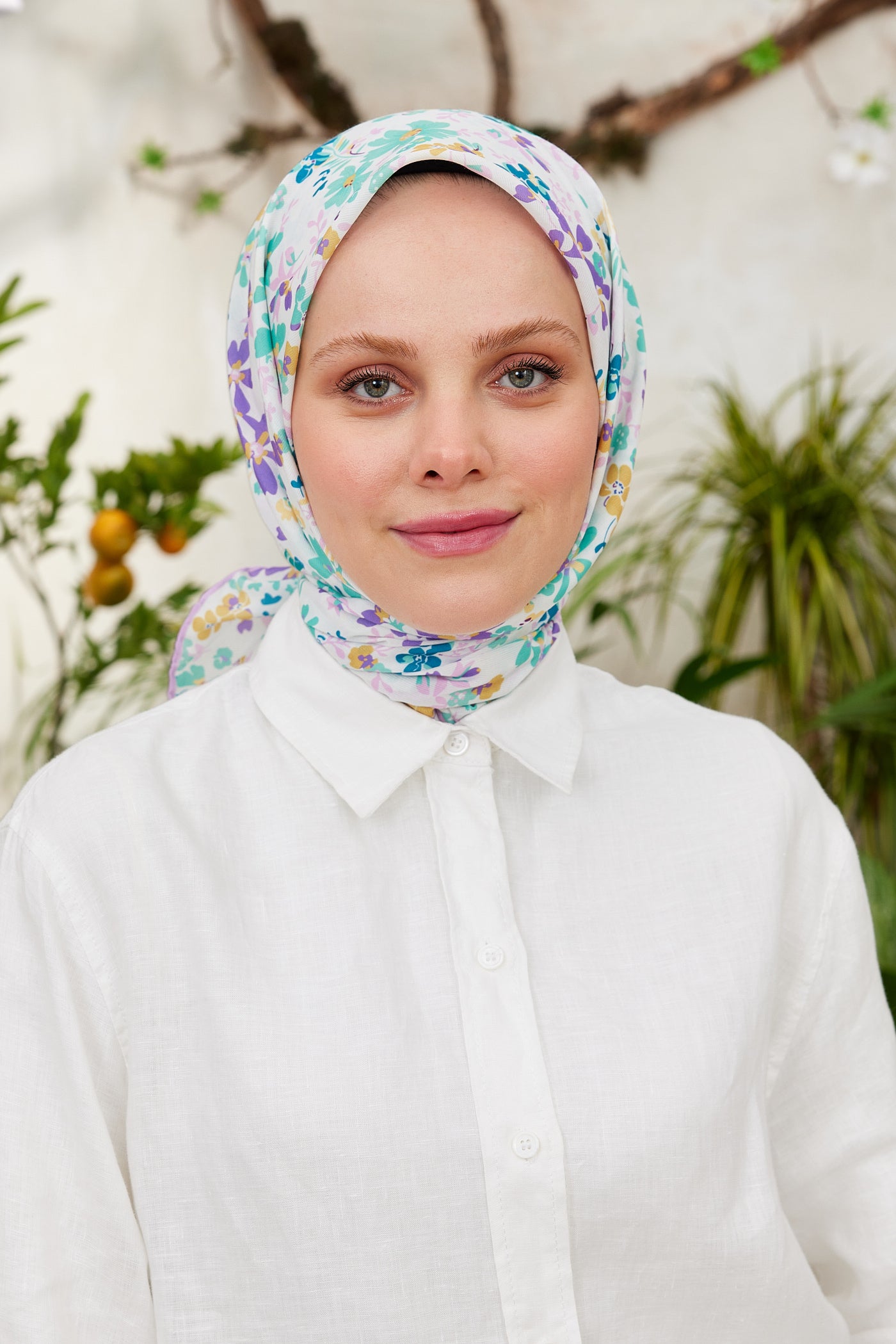 Tesettür Giyim - Pro Line Rosaline Desen Eşarp - Turkuaz - Mor - Emproyal