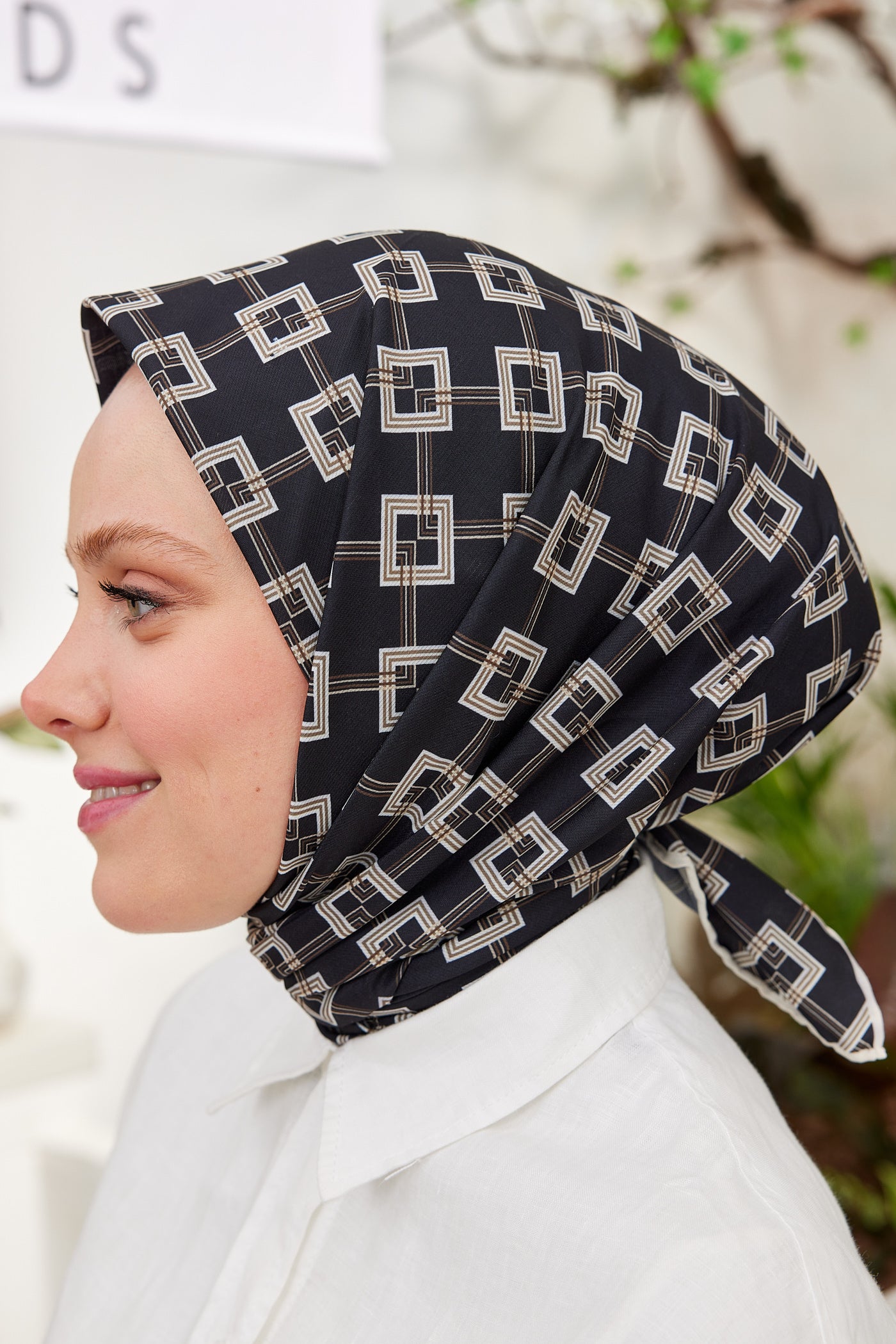 Tesettür Giyim - Pro Line Clara Desen Eşarp - Siyah - Bej - Emproyal