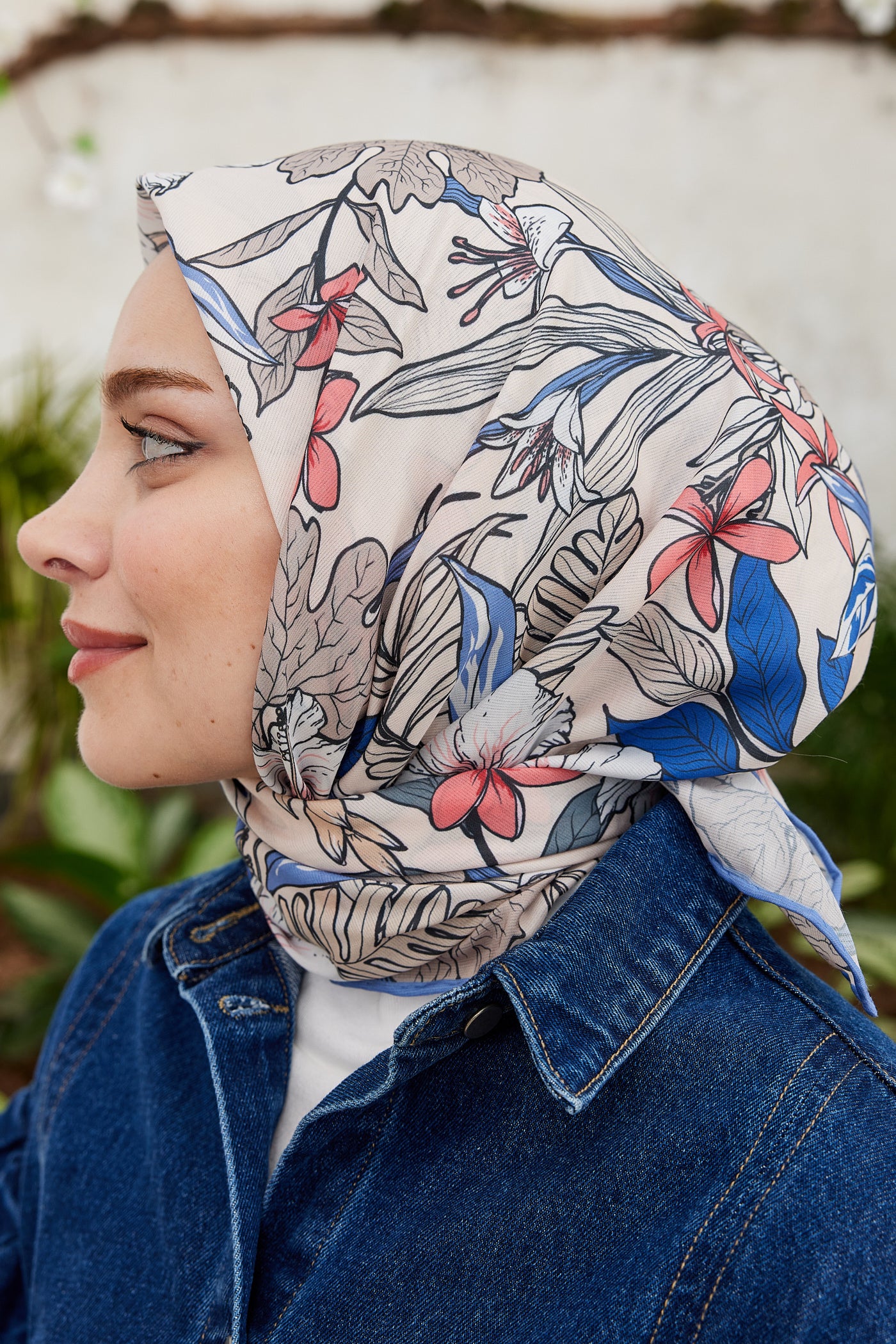 Tesettür Giyim - Pro Line Viola Desen Eşarp - İndigo - Emproyal