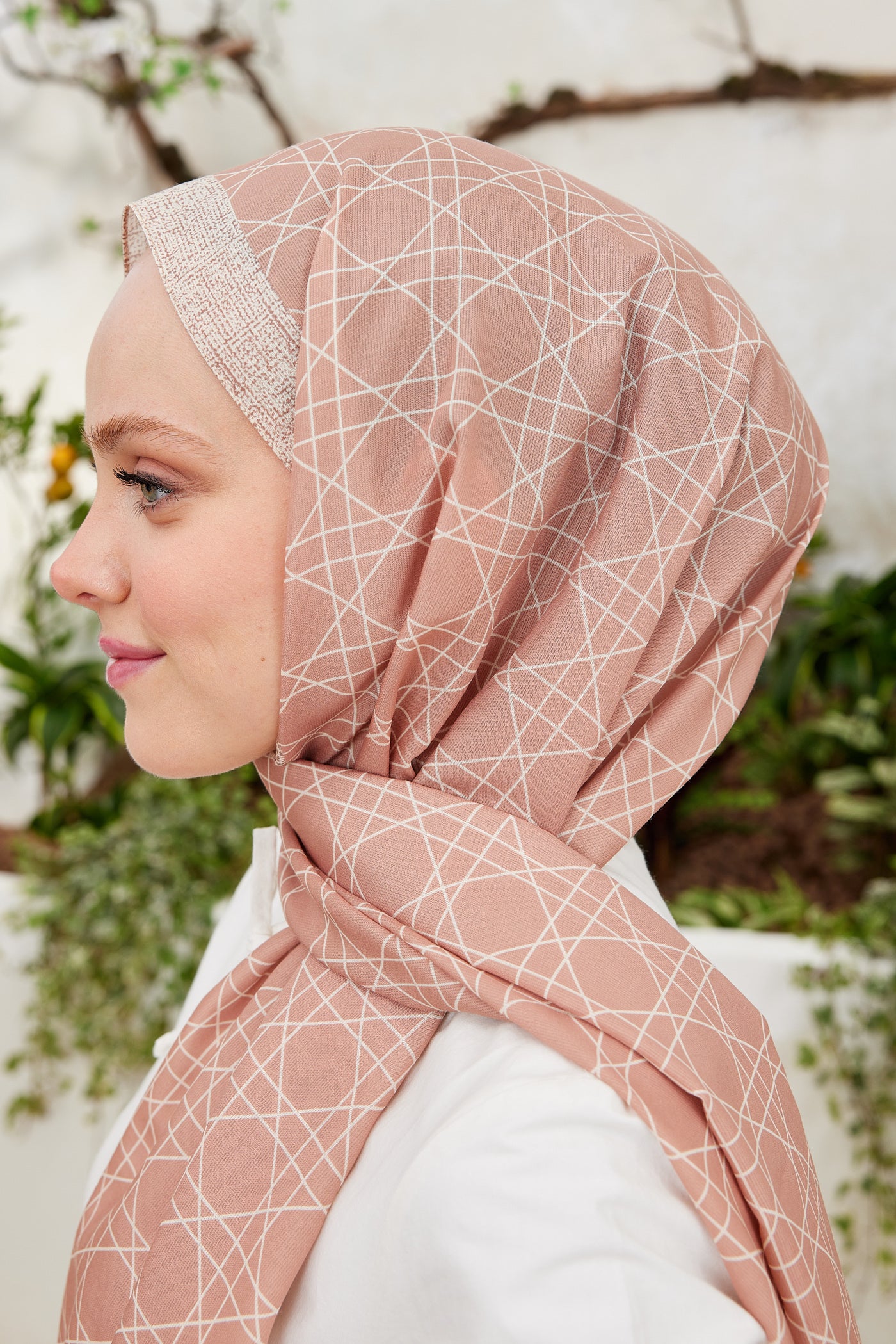 Tesettür Giyim - Pro Line Geometric Desen Şal - Somon - Emproyal