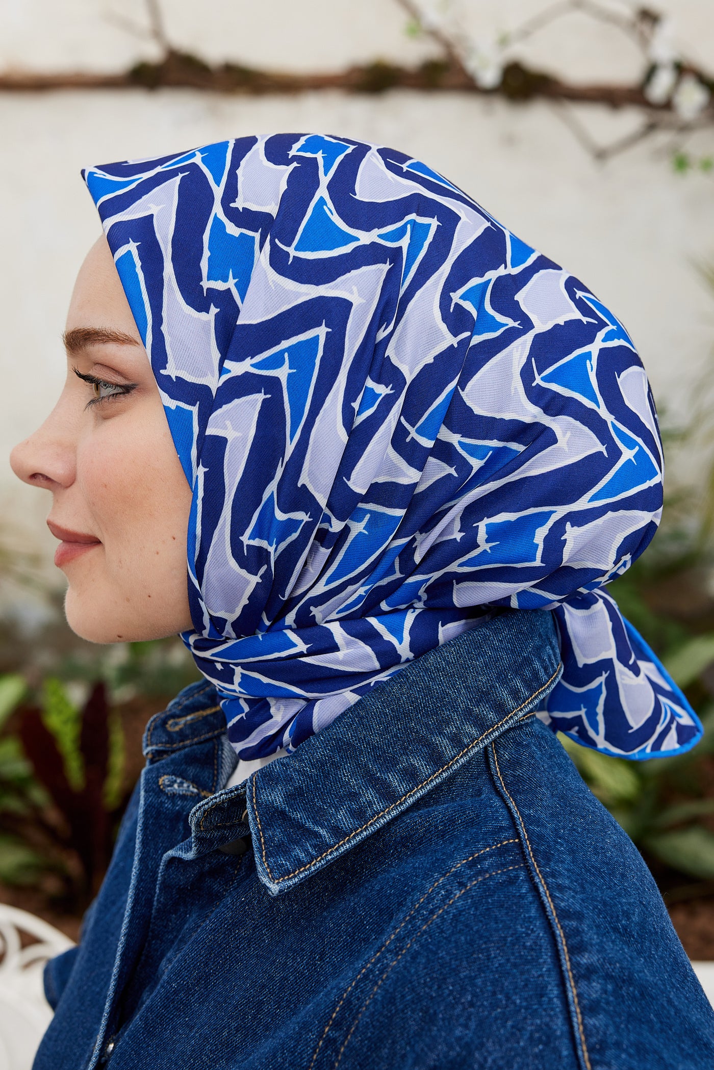 Tesettür Giyim - Pro Line Vera Desen Eşarp - İndigo - Lacivert - Emproyal