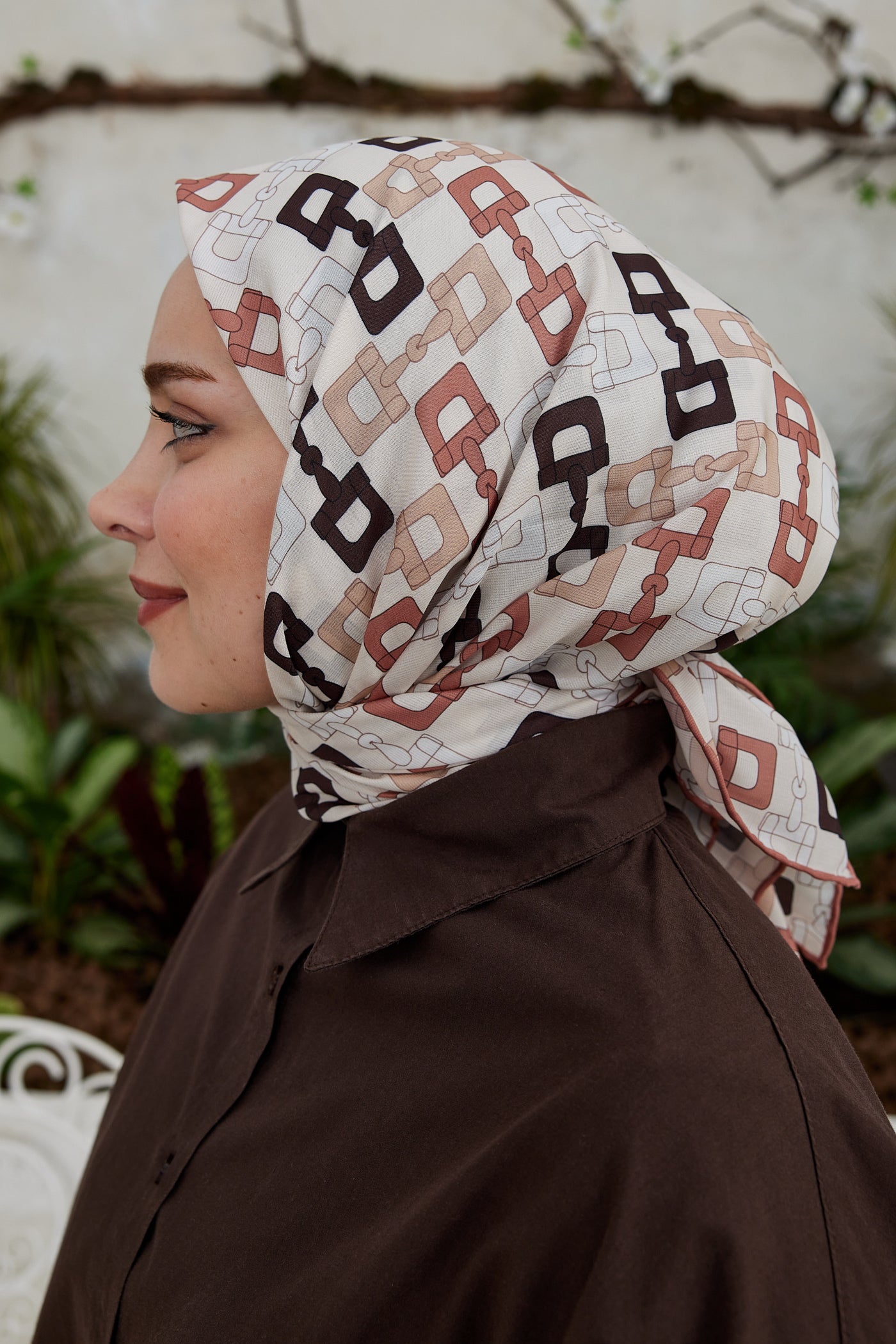 Tesettür Giyim - Pro Line Zincir Desen Eşarp - Vizon - Acı Kahve - Emproyal