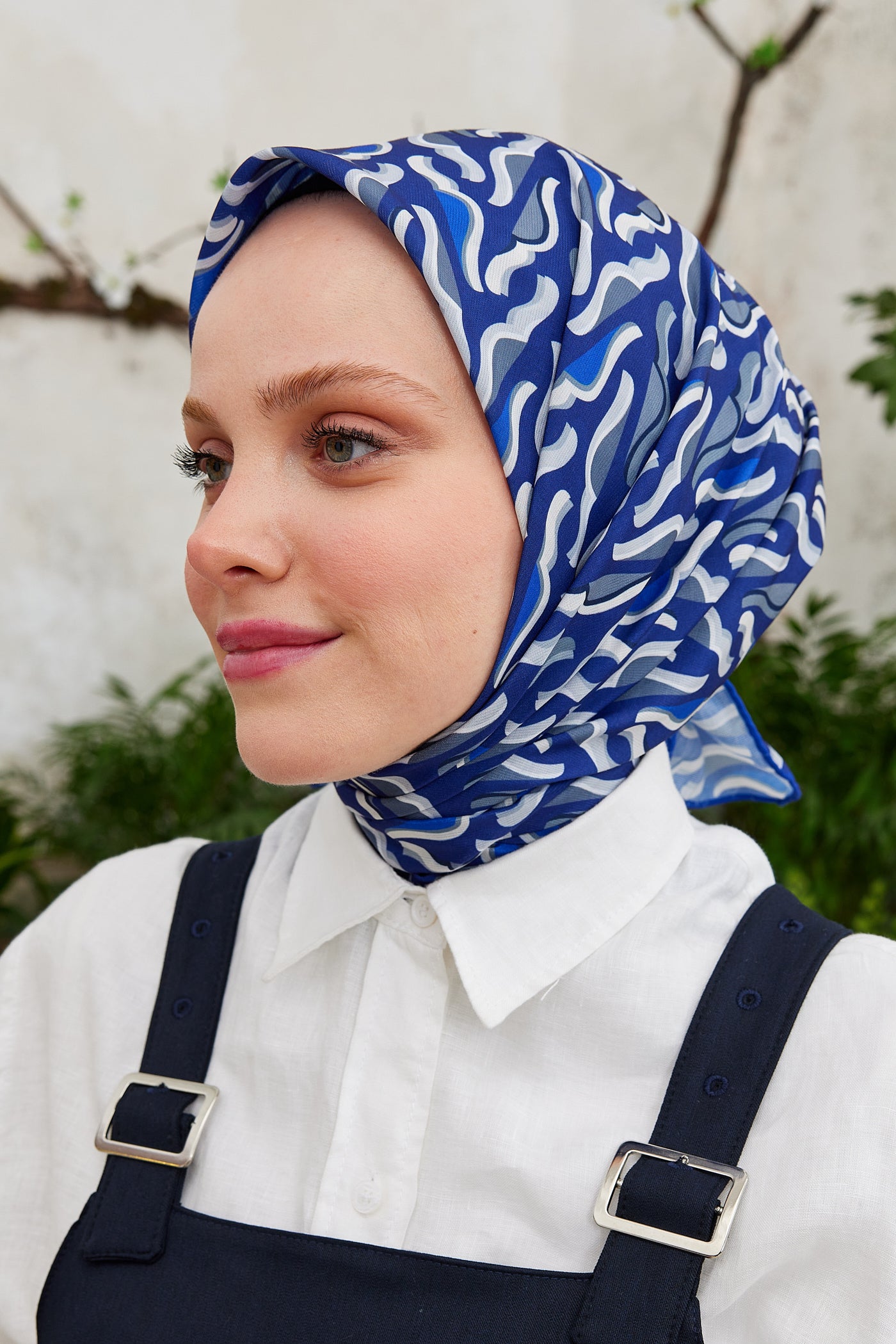 Tesettür Giyim - Pro Line Nancy Desen Eşarp - Saks - Füme - Emproyal