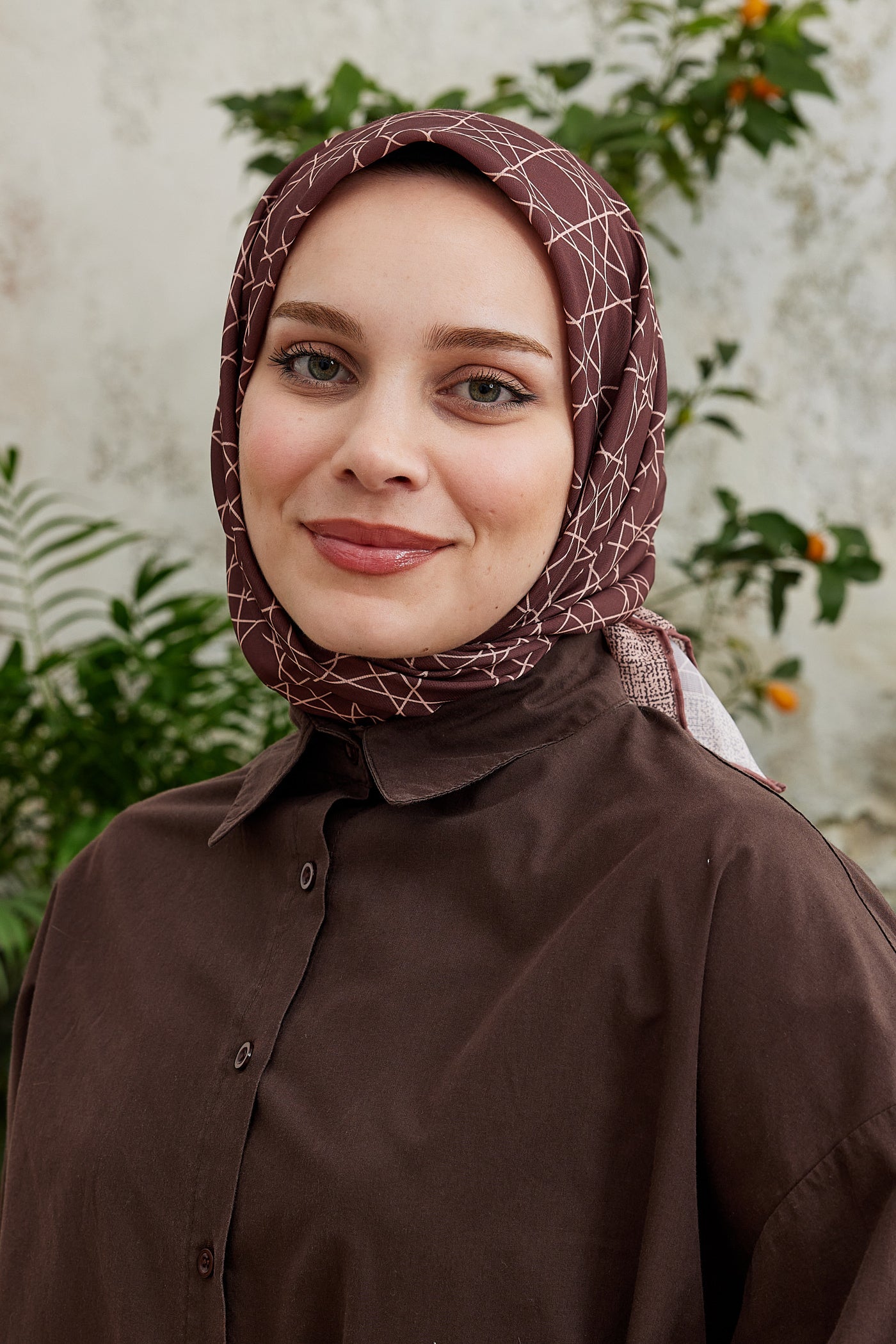 Tesettür Giyim - Pro Line Geometric Desen Eşarp - Taba - Emproyal