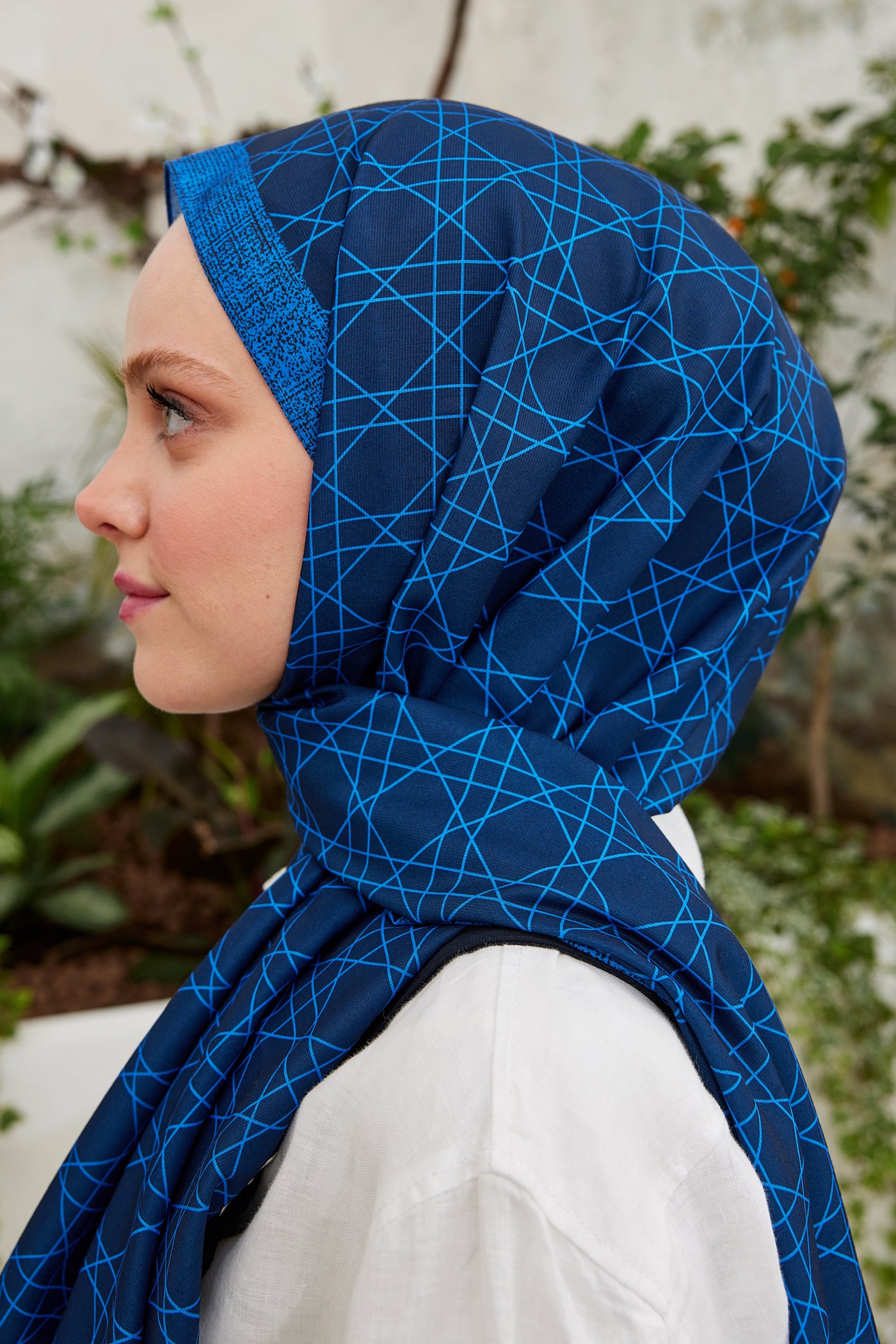 Tesettür Giyim - Pro Line Geometric Desen Şal - Saks - Mavi - Emproyal