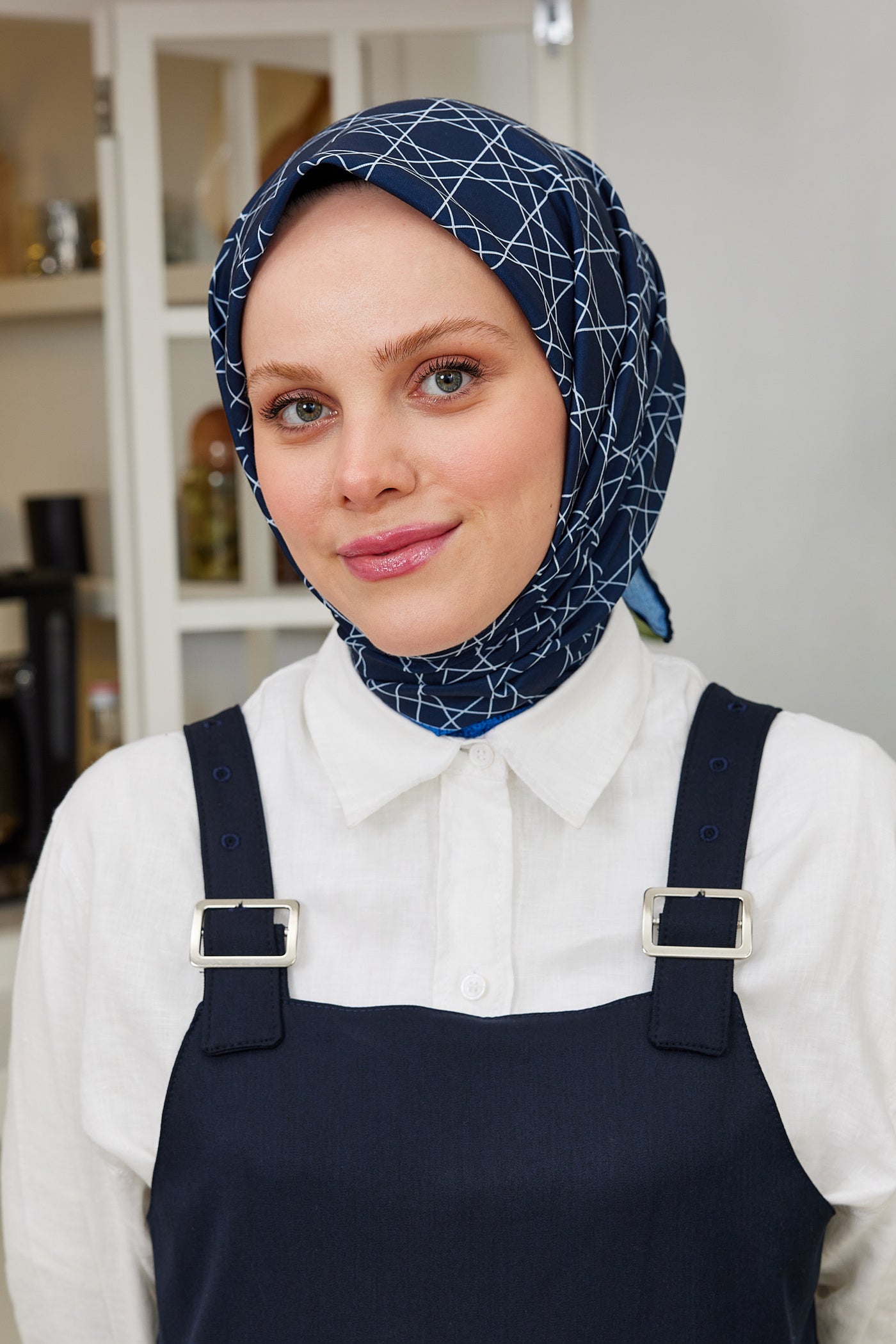 Tesettür Giyim - Pro Line Geometric Desen Eşarp - Saks - Emproyal