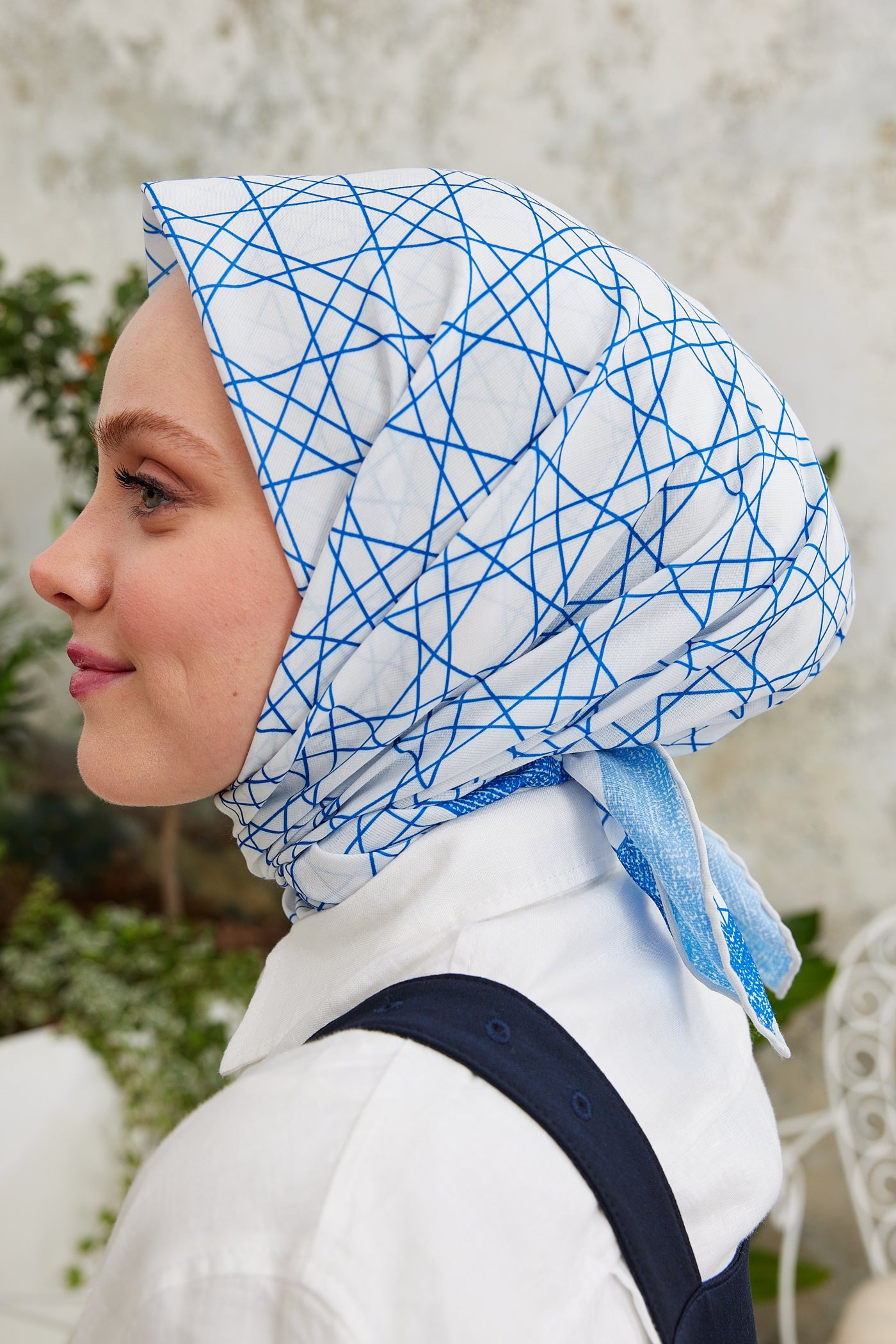 Tesettür Giyim - Pro Line Geometric Desen Eşarp - İndigo - Emproyal