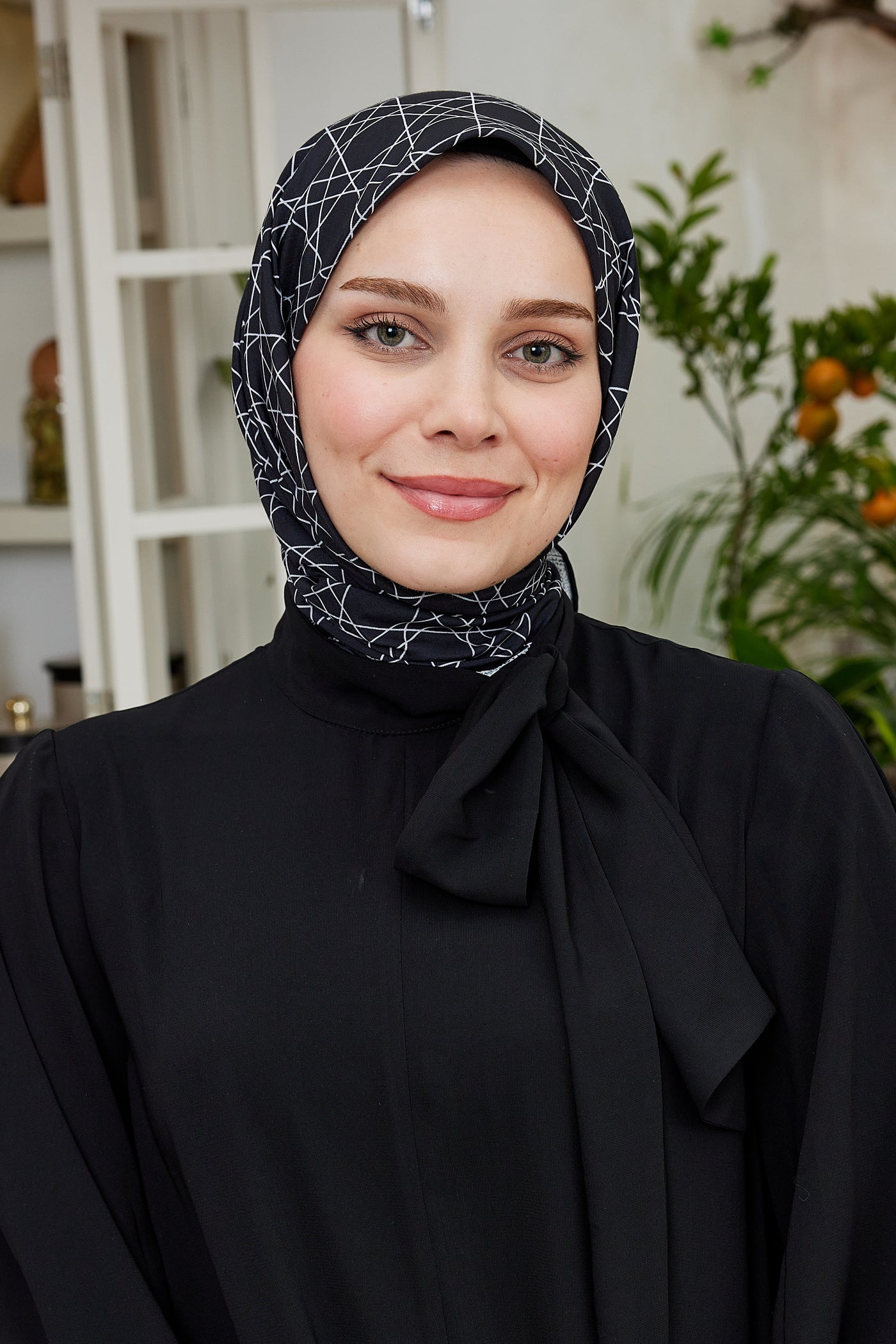 Tesettür Giyim - Pro Line Geometric Desen Eşarp - Siyah - Emproyal