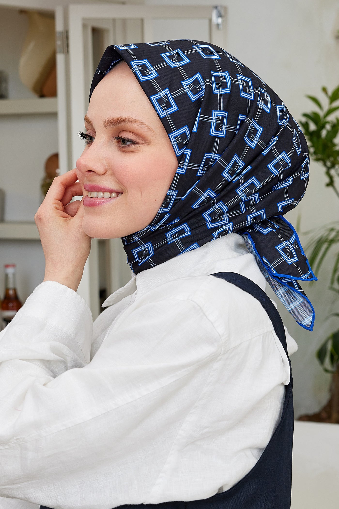 Tesettür Giyim - Pro Line Clara Desen Eşarp - Siyah - Saks - Emproyal