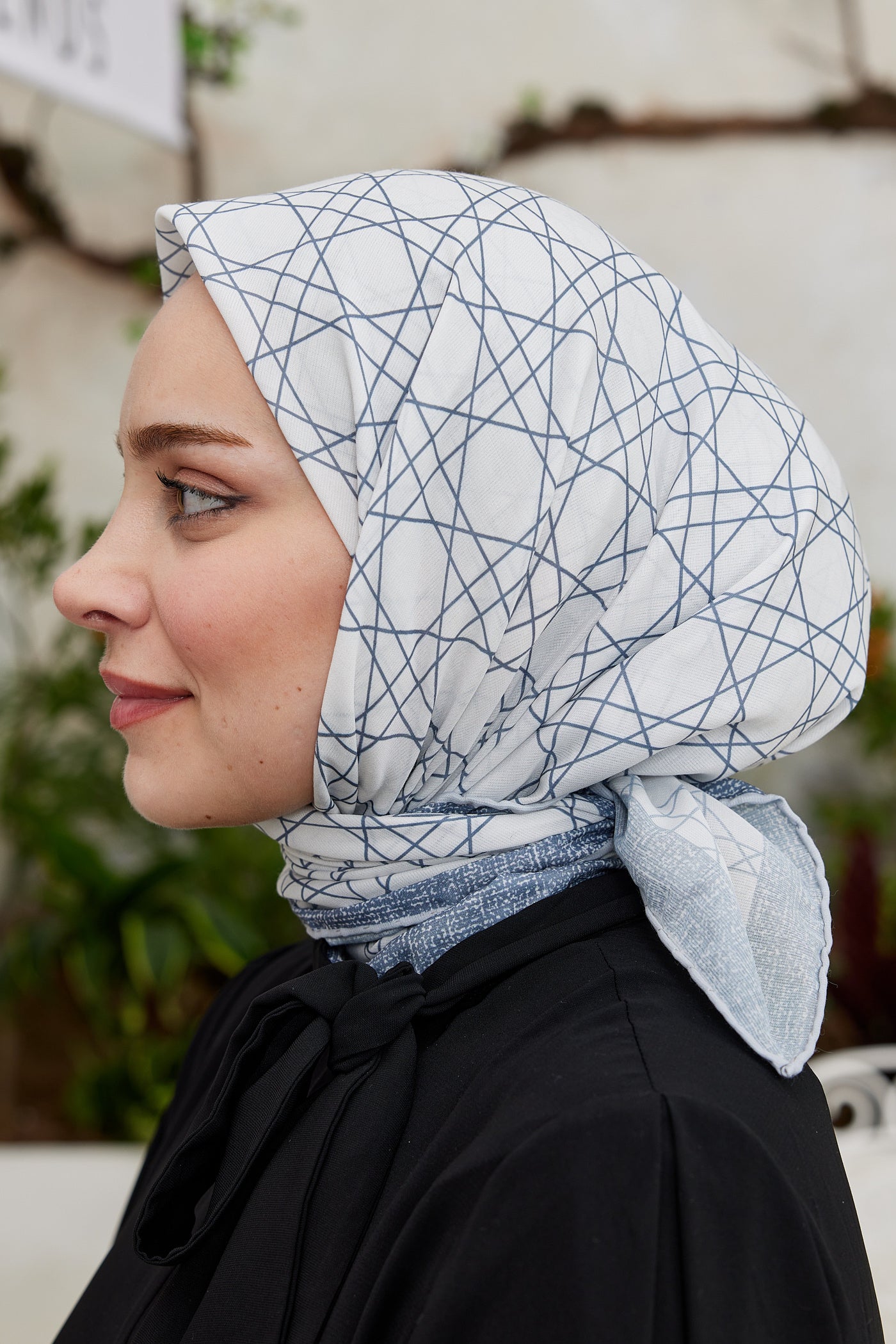 Tesettür Giyim - Pro Line Geometric Desen Eşarp - Füme - Emproyal