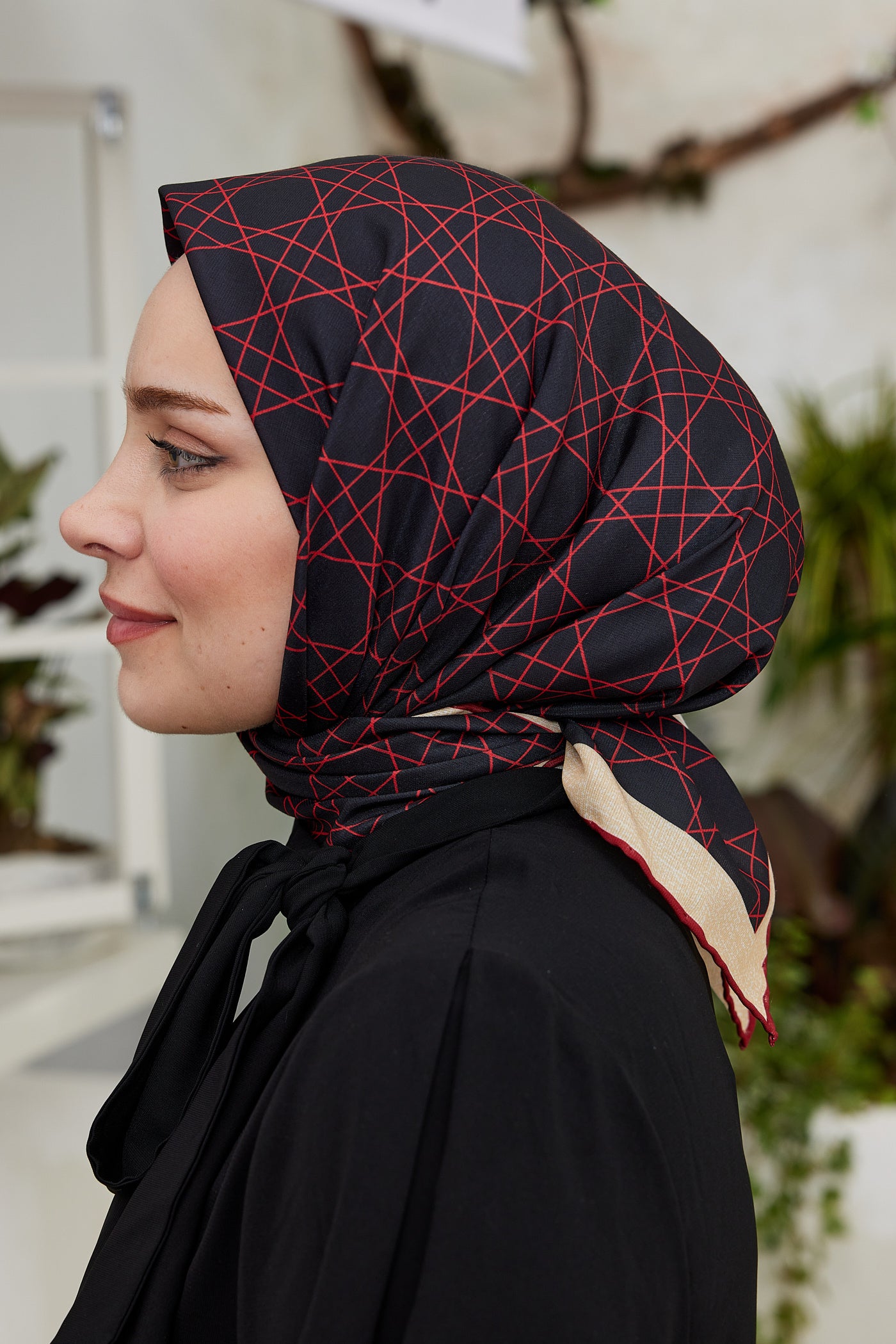 Tesettür Giyim - Pro Line Geometric Desen Eşarp - Bordo - Emproyal