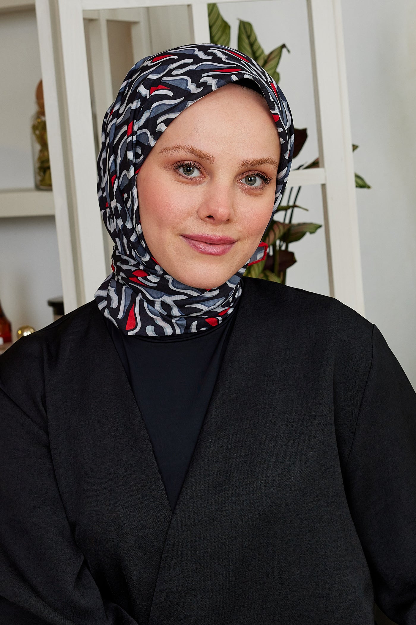 Tesettür Giyim - Pro Line Nancy Desen Eşarp - Kırmızı - Füme - Emproyal