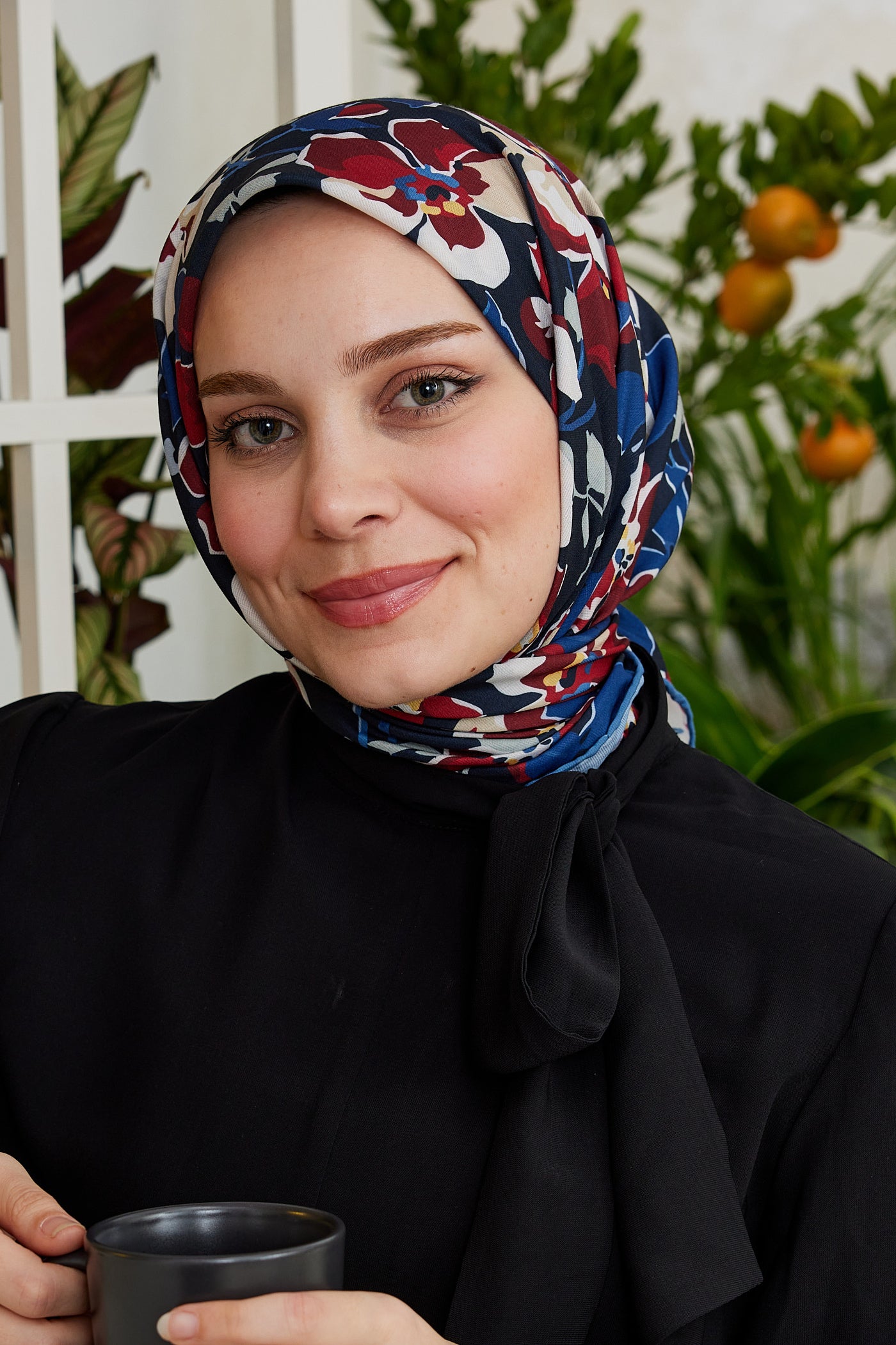 Tesettür Giyim - Pro Line Grace Desen Eşarp - Bordo - Lacivert - Emproyal