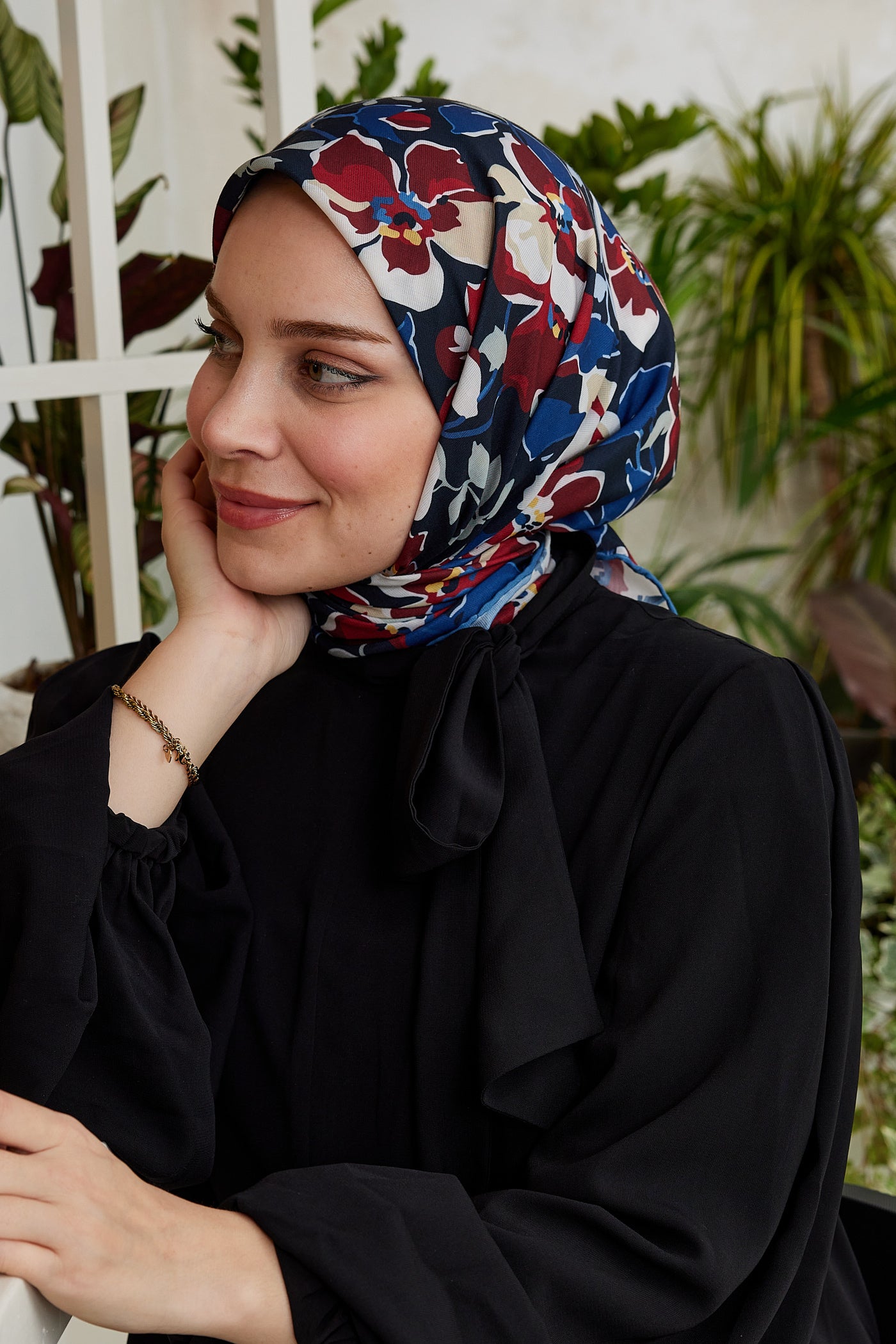 Tesettür Giyim - Pro Line Grace Desen Eşarp - Bordo - Lacivert - Emproyal