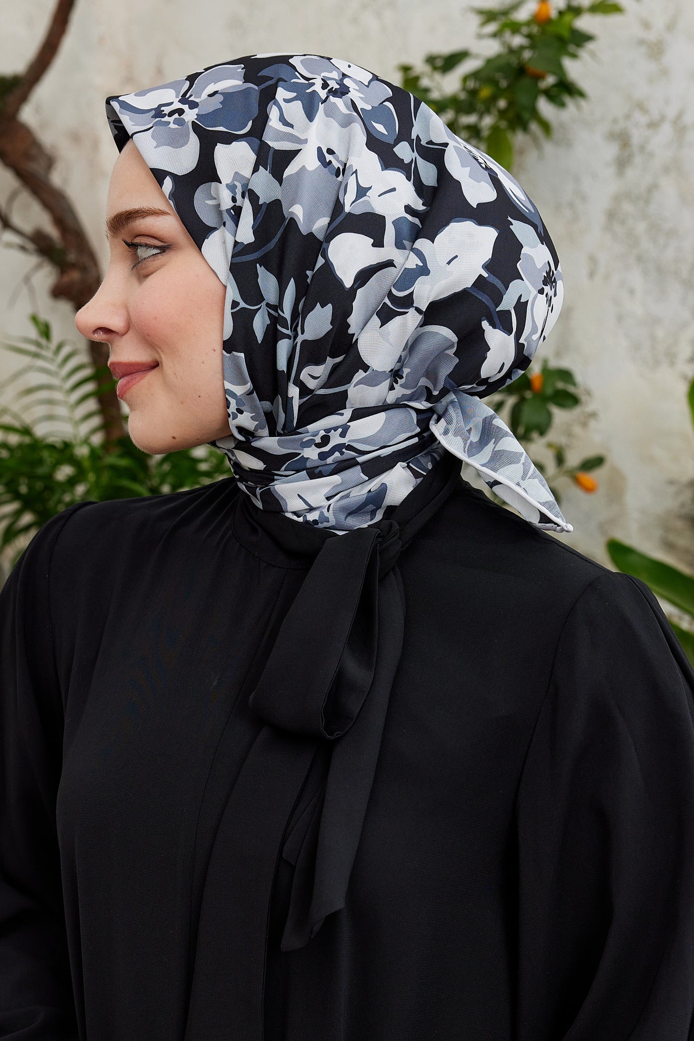 Tesettür Giyim - Pro Line Grace Desen Eşarp - Siyah - Gri - Emproyal