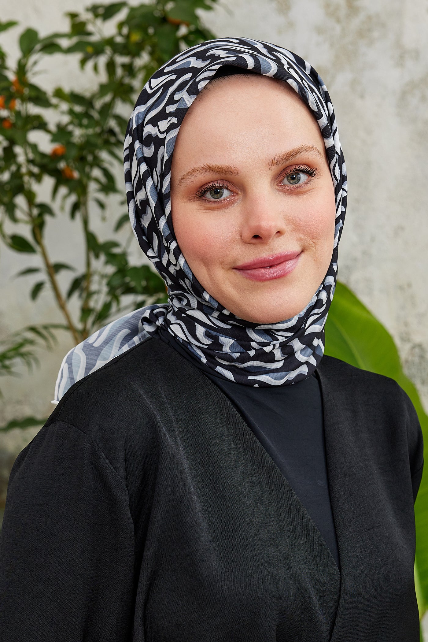 Tesettür Giyim - Pro Line Nancy Desen Eşarp - Füme - Gri - Emproyal