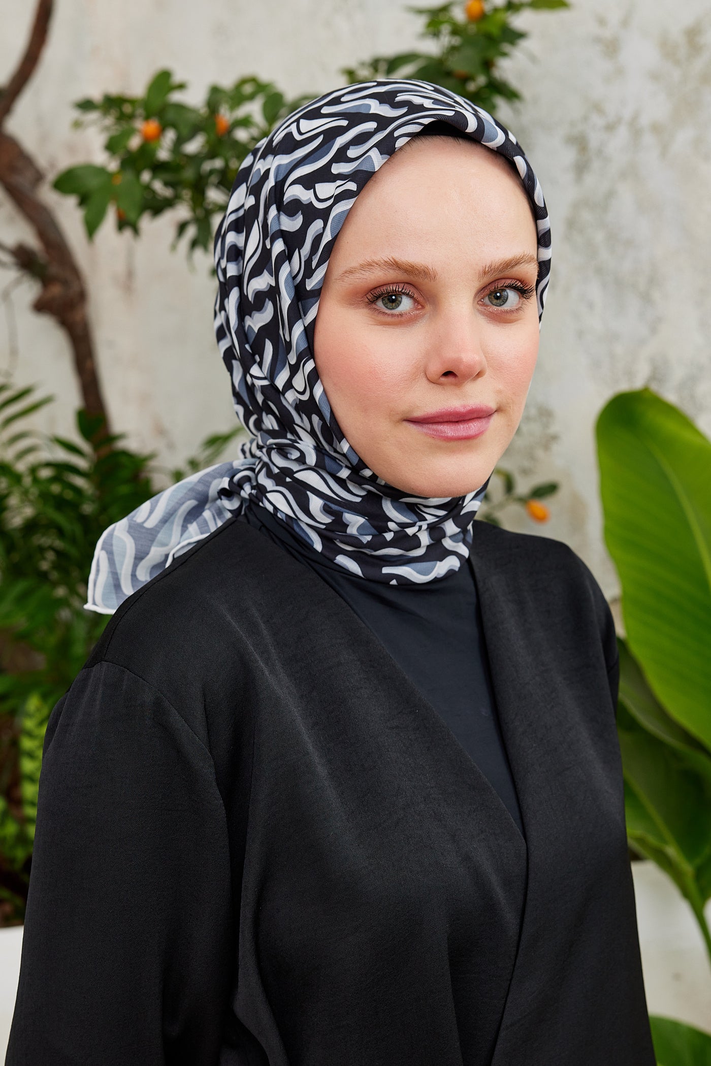 Tesettür Giyim - Pro Line Nancy Desen Eşarp - Füme - Gri - Emproyal