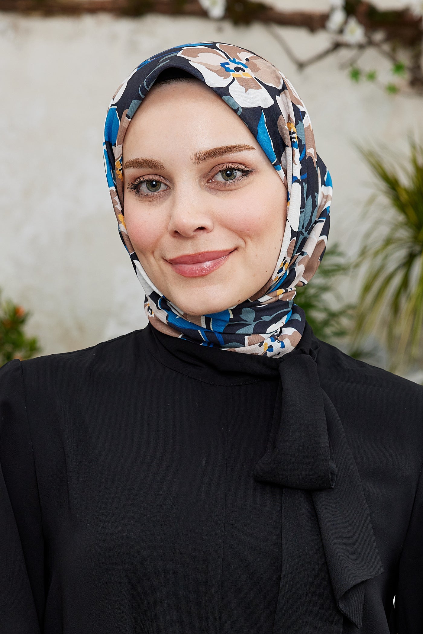 Tesettür Giyim - Pro Line Grace Desen Eşarp - İndigo - Kahve - Emproyal
