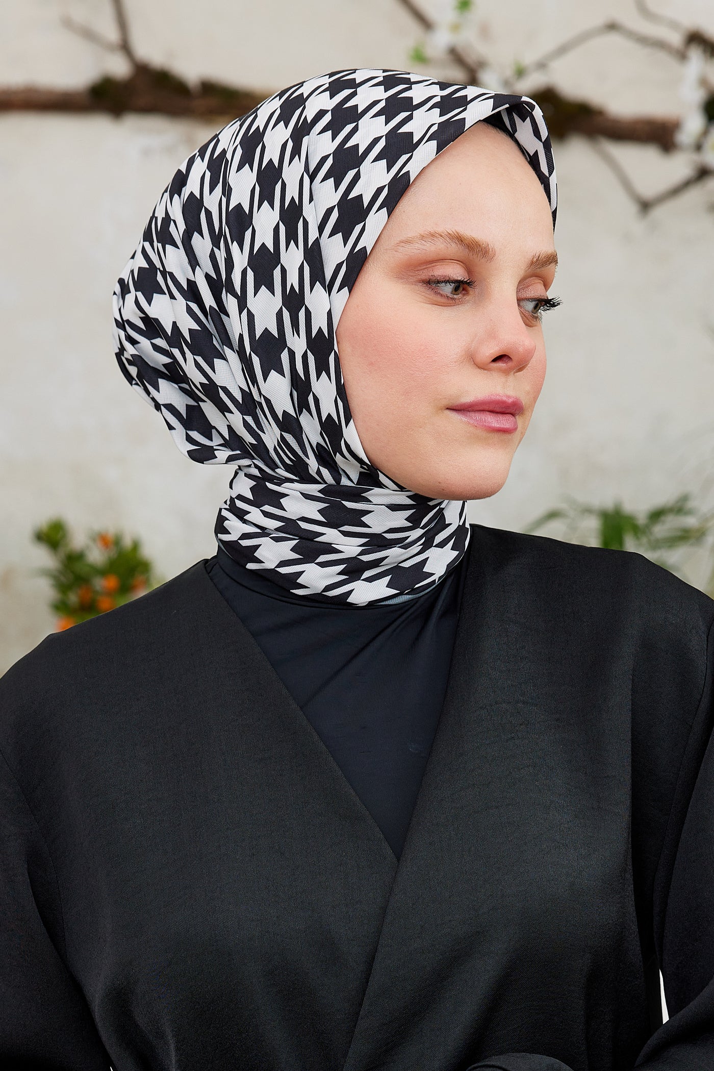 Tesettür Giyim - Pro Line Kazayağı Desen Eşarp - Gri - Siyah - Emproyal