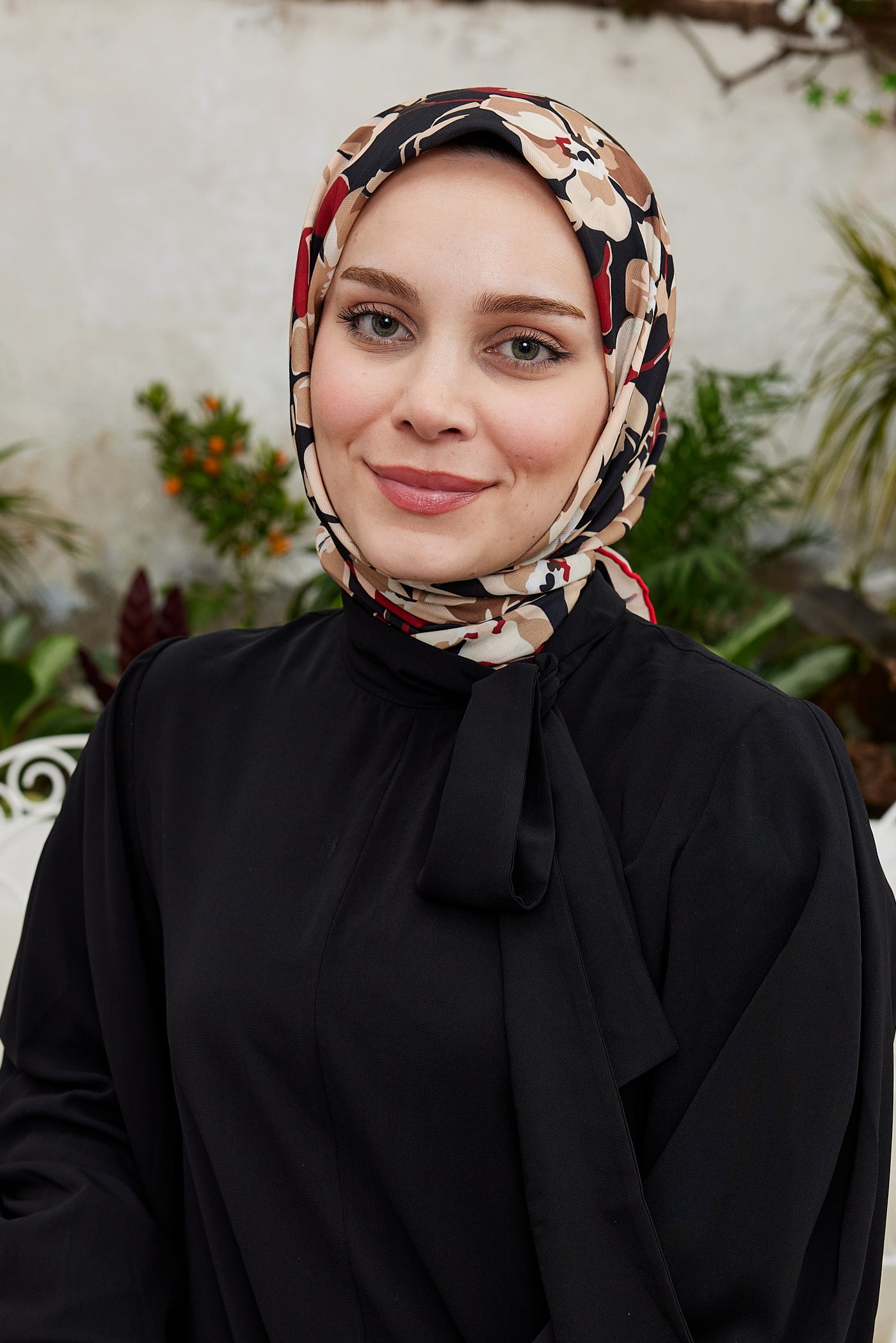 Tesettür Giyim - Pro Line Grace Desen Eşarp - Kırmızı - Bej - Emproyal