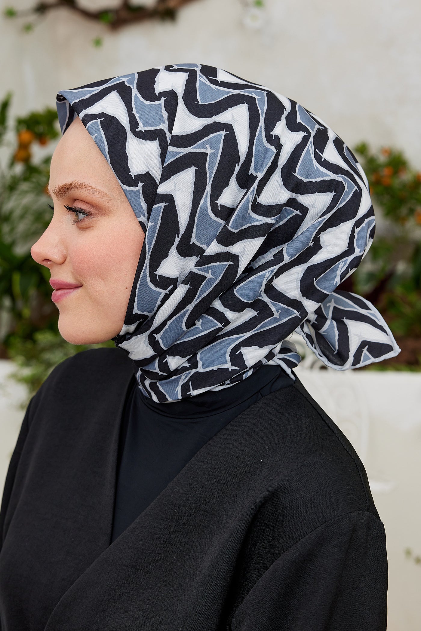 Tesettür Giyim - Pro Line Vera Desen Eşarp - Antrasit - Gri - Emproyal