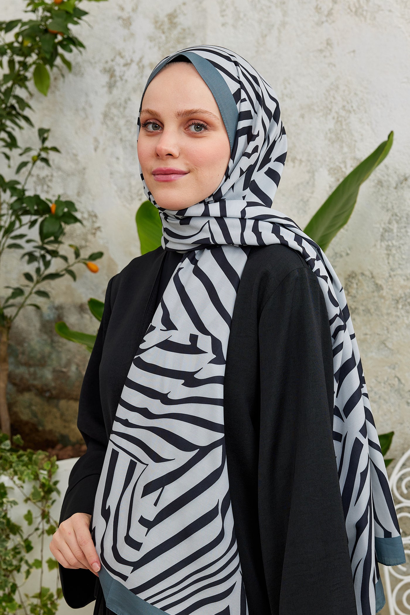 Tesettür Giyim - Pro Line Zebra Desen Şal - Gri - Siyah - Emproyal