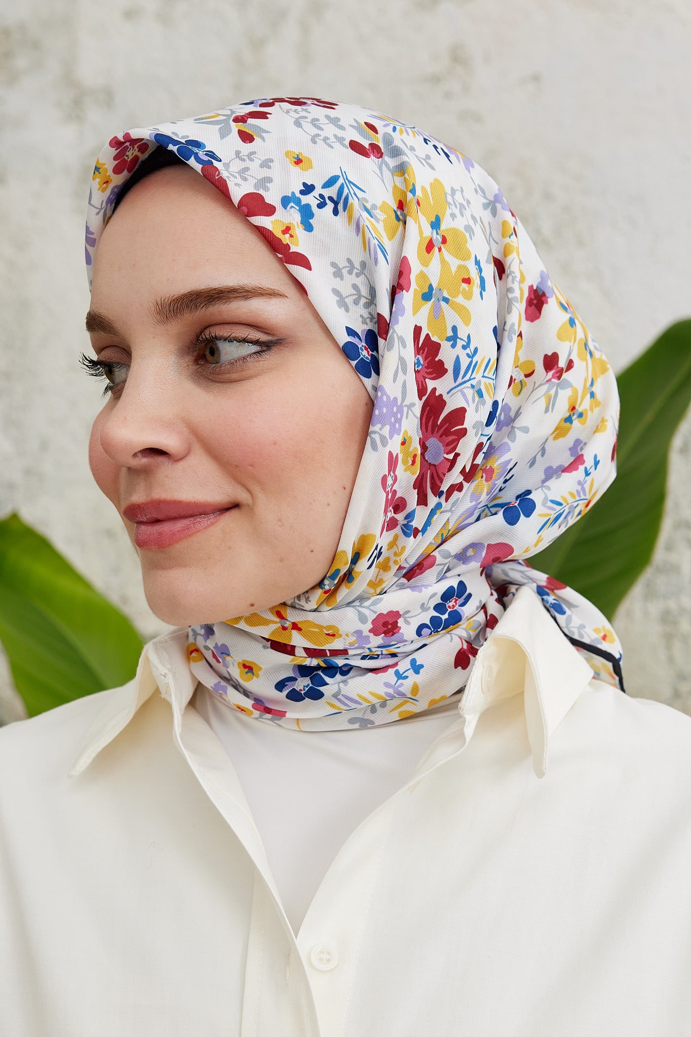 Tesettür Giyim - Pro Line Rosaline Desen Eşarp - Sarı - Kırmızı - Emproyal