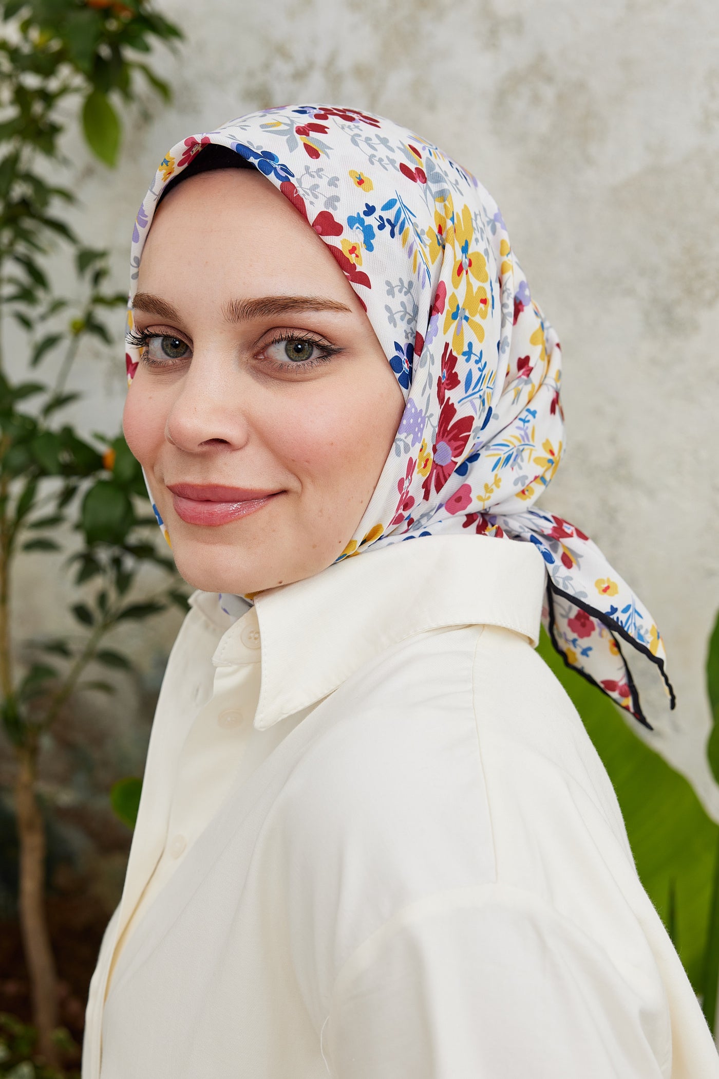 Tesettür Giyim - Pro Line Rosaline Desen Eşarp - Sarı - Kırmızı - Emproyal