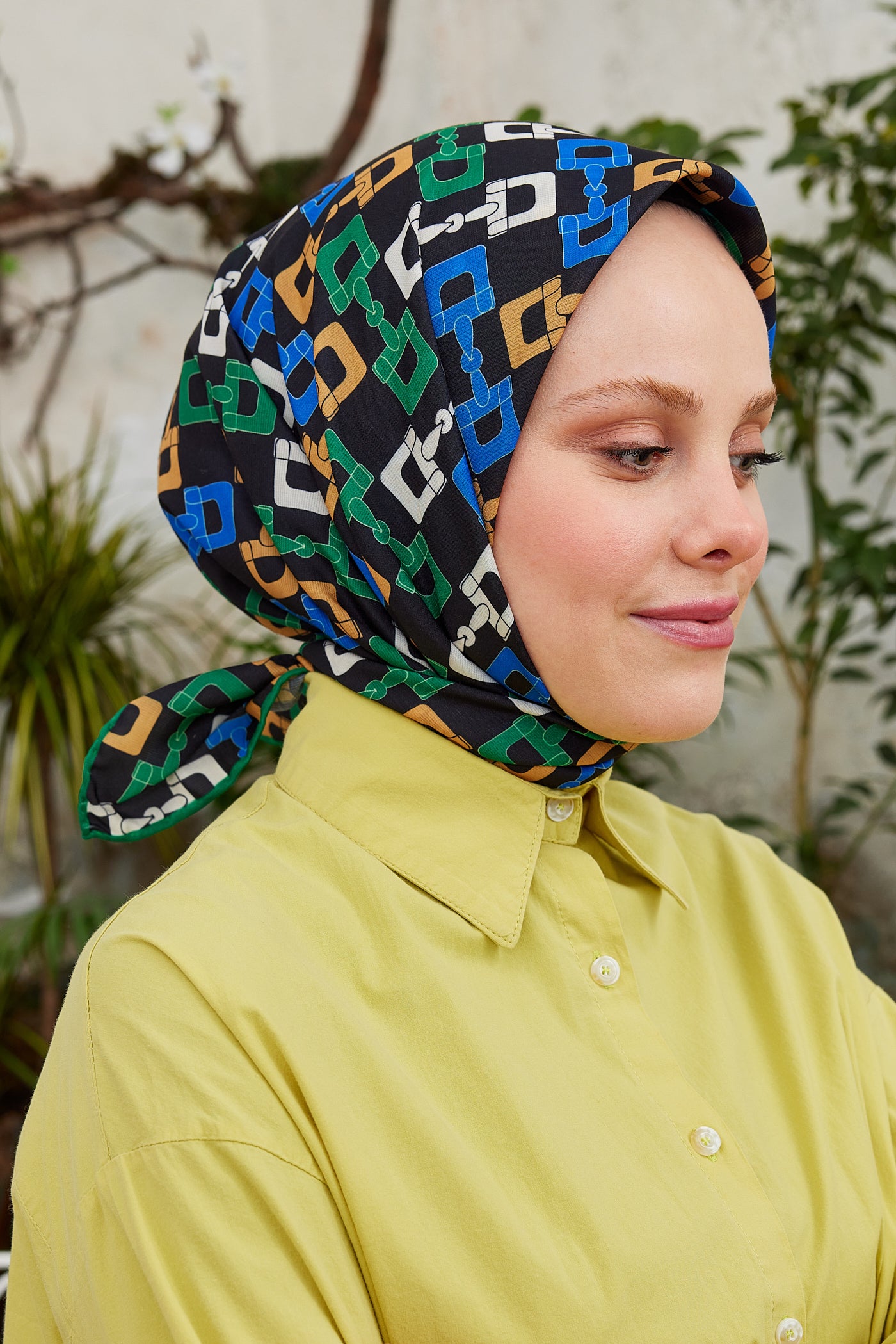 Tesettür Giyim - Pro Line Zincir Desen Eşarp - Yeşil - Saks - Emproyal