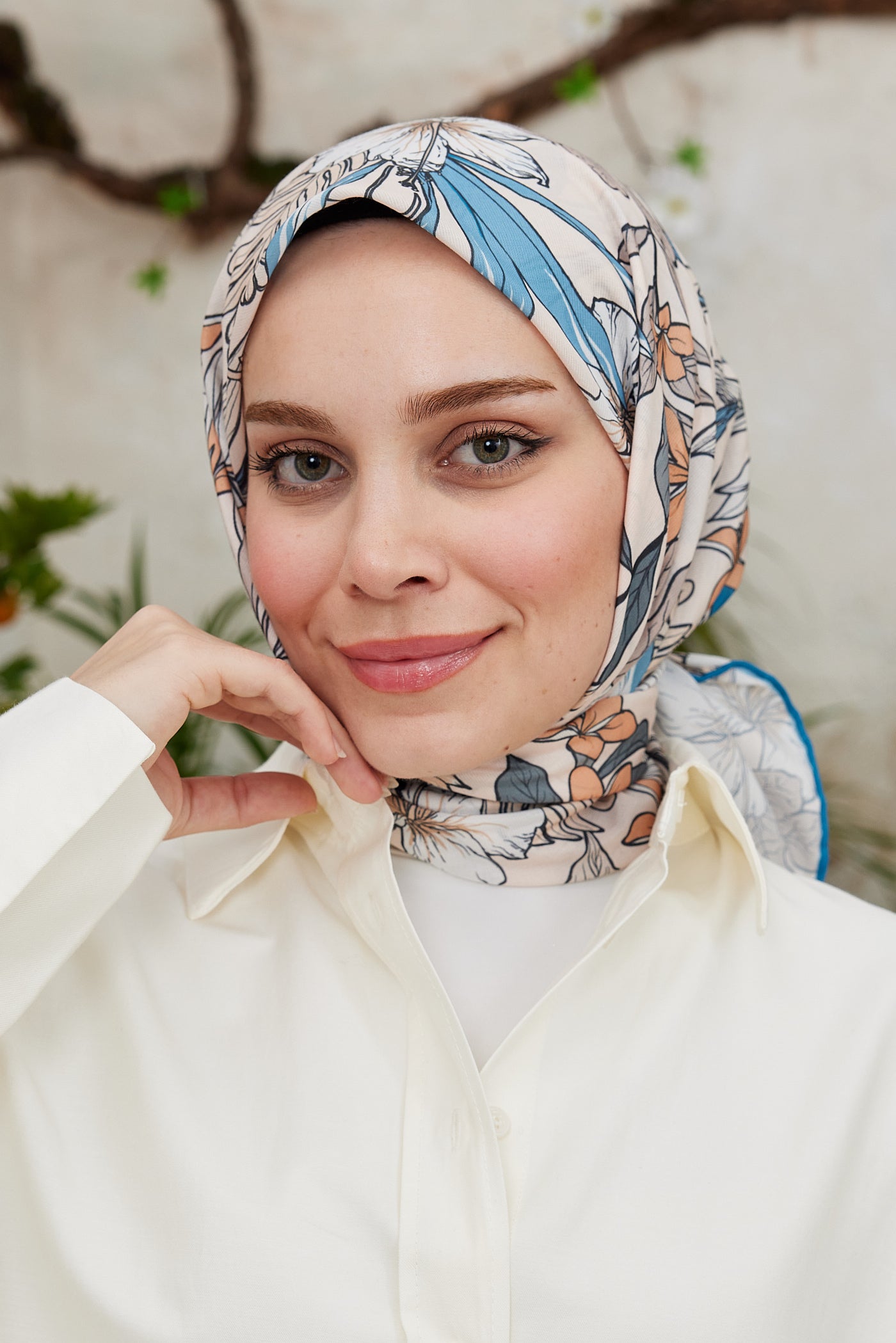 Tesettür Giyim - Pro Line Viola Desen Eşarp - Gök Mavisi - Emproyal