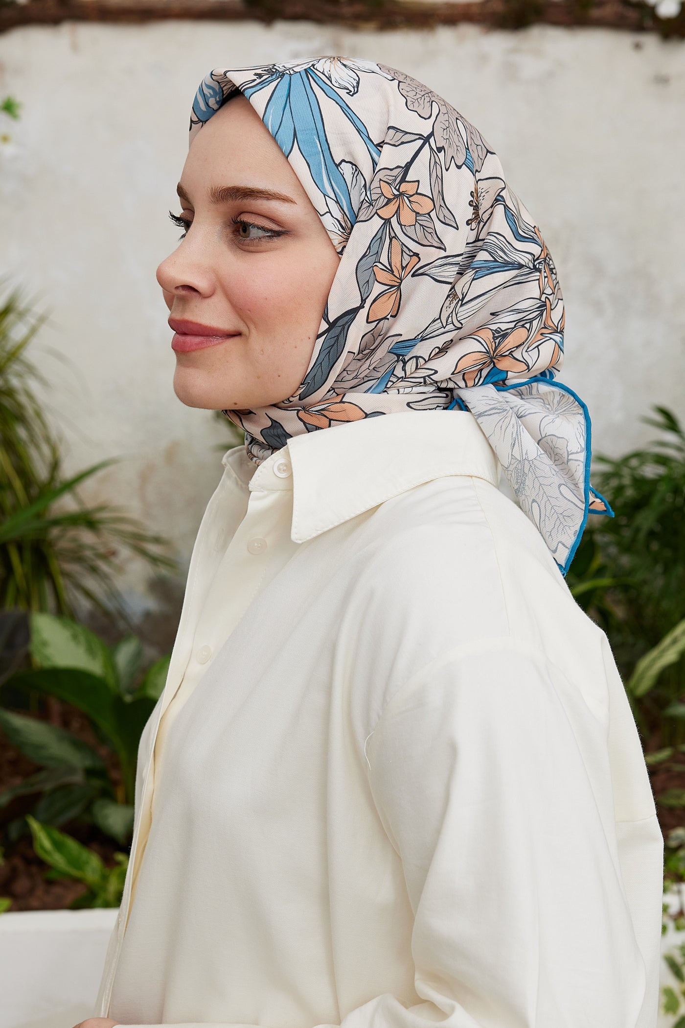 Tesettür Giyim - Pro Line Viola Desen Eşarp - Gök Mavisi - Emproyal