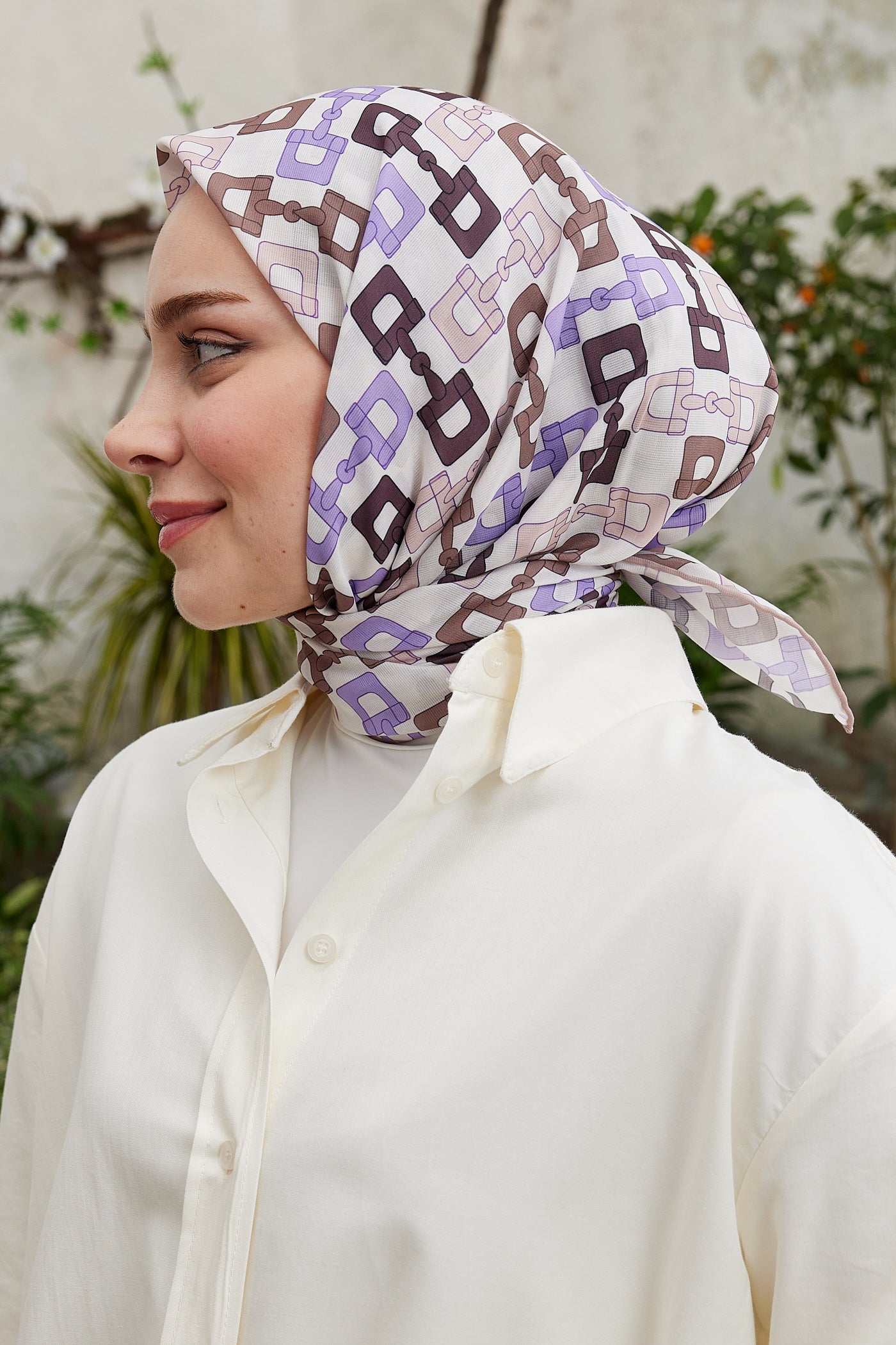 Tesettür Giyim - Pro Line Zincir Desen Eşarp - Vizon - Lila - Emproyal