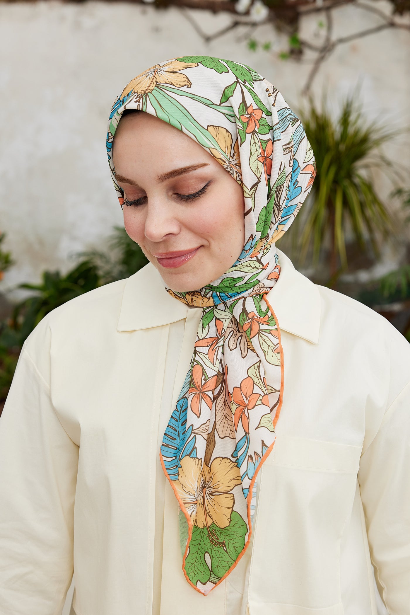 Tesettür Giyim - Pro Line Viola Desen Eşarp - Turuncu - Emproyal