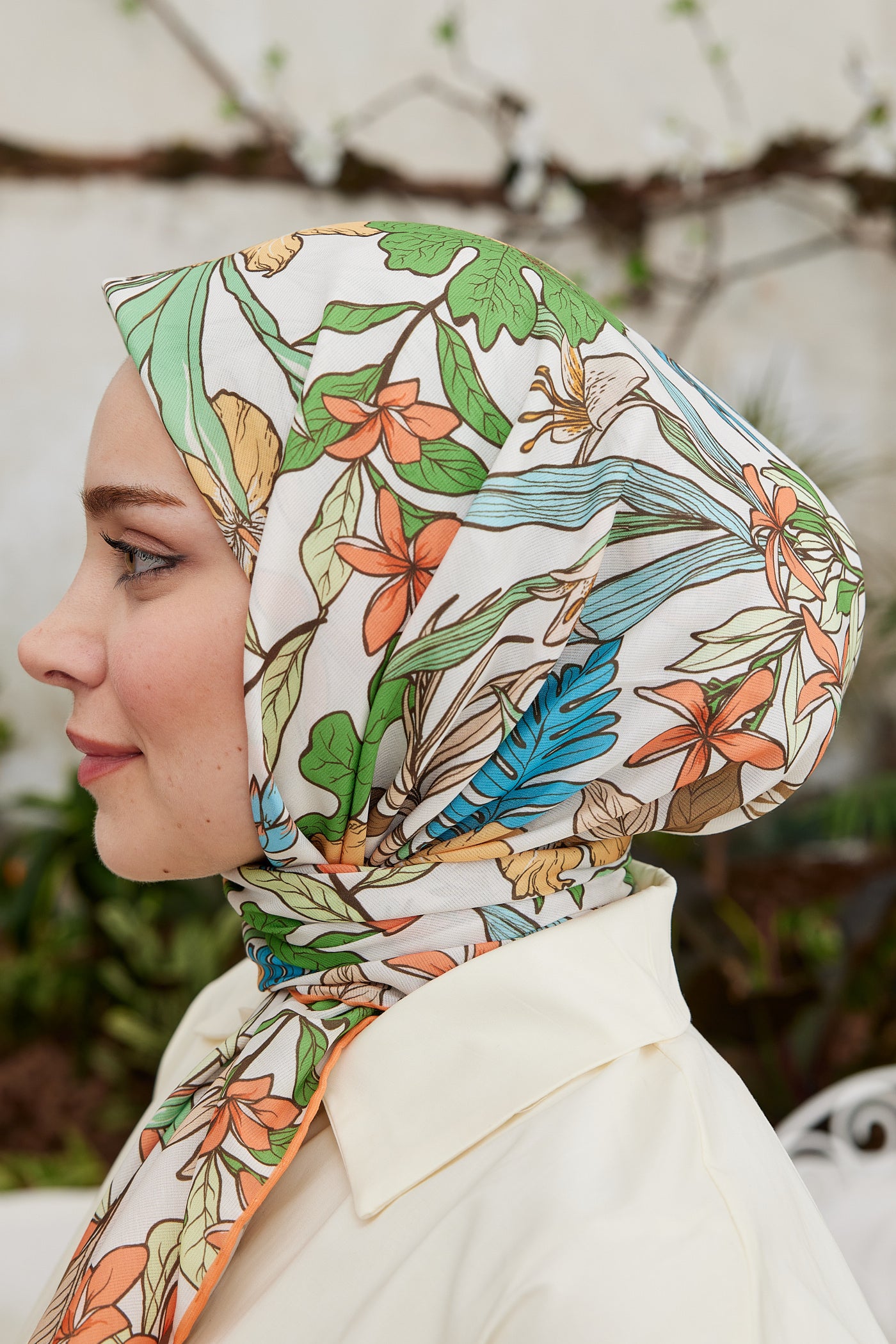 Tesettür Giyim - Pro Line Viola Desen Eşarp - Turuncu - Emproyal