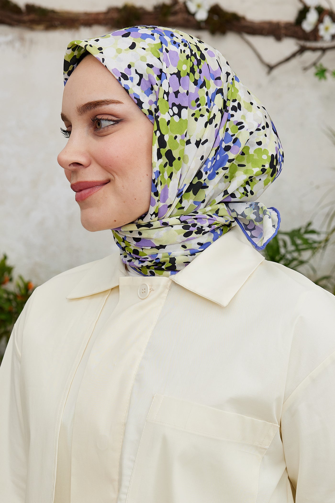 Tesettür Giyim - Pro Line Lavin Desen Eşarp - Mor - Lila - Emproyal