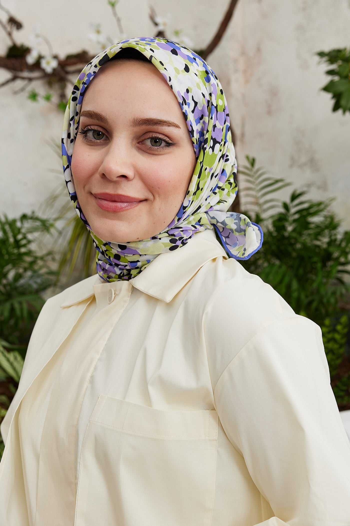 Tesettür Giyim - Pro Line Lavin Desen Eşarp - Mor - Lila - Emproyal