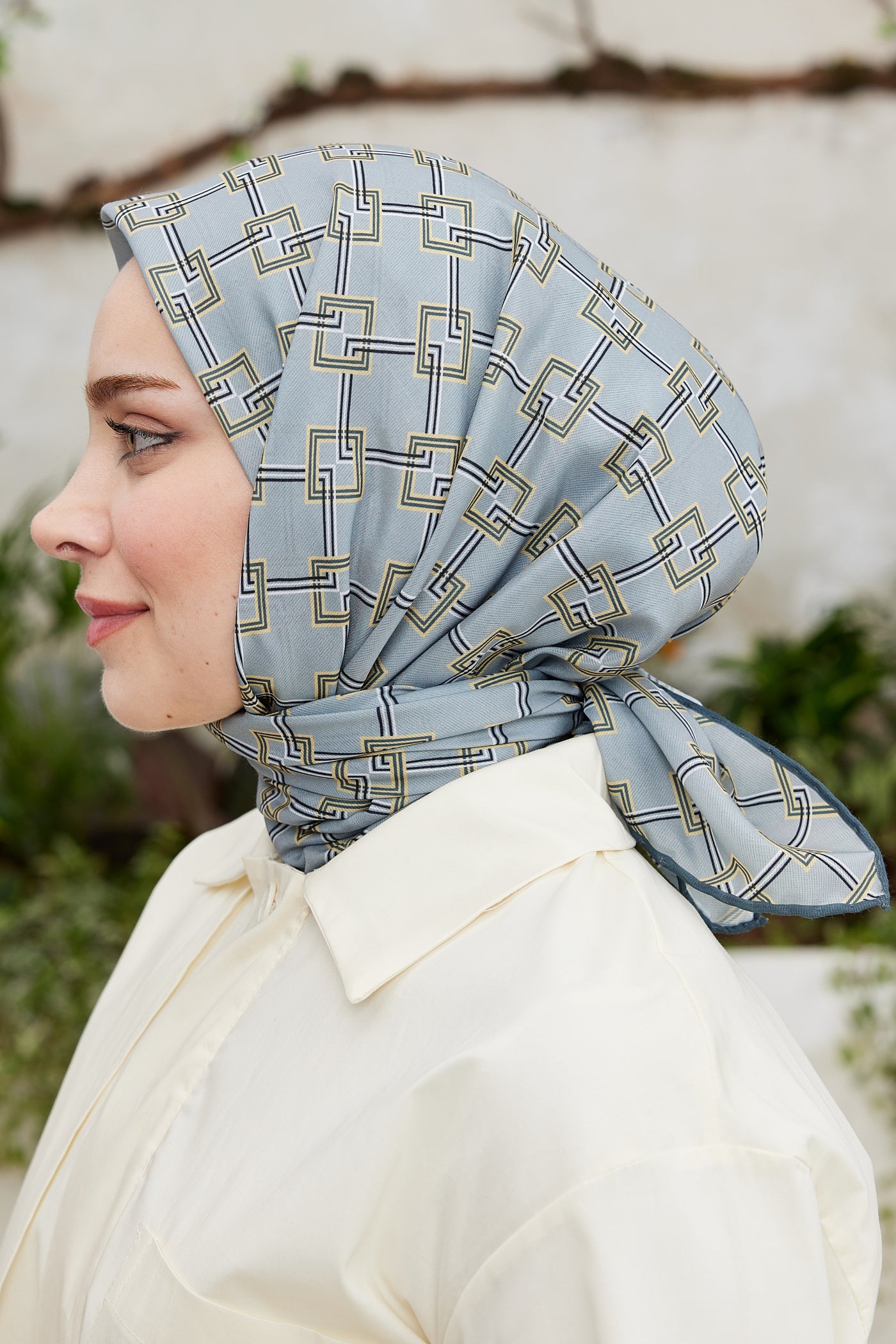 Tesettür Giyim - Pro Line Clara Desen Eşarp - Sarı - Gri - Emproyal